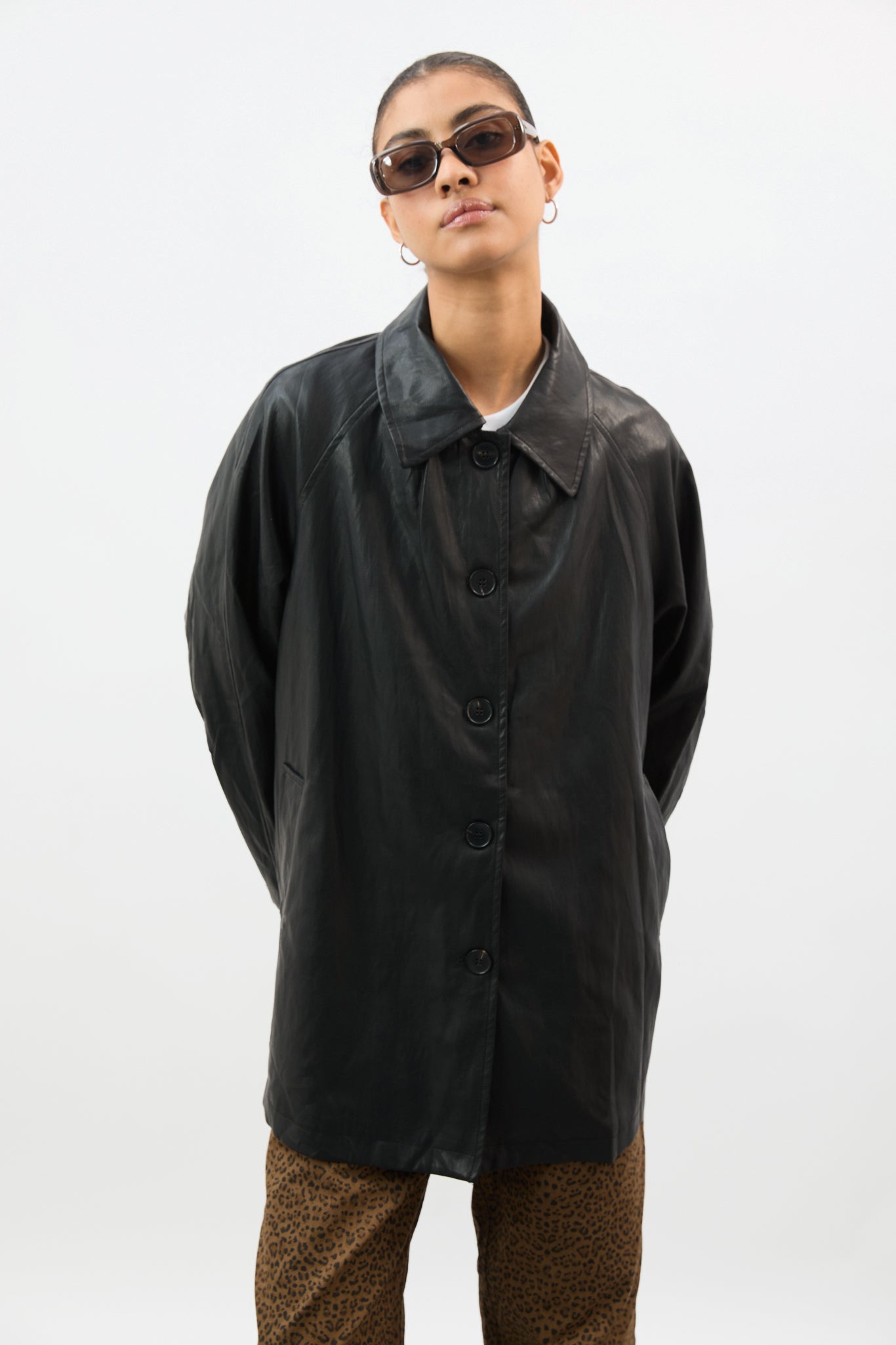 Black vegan leather car coat_2