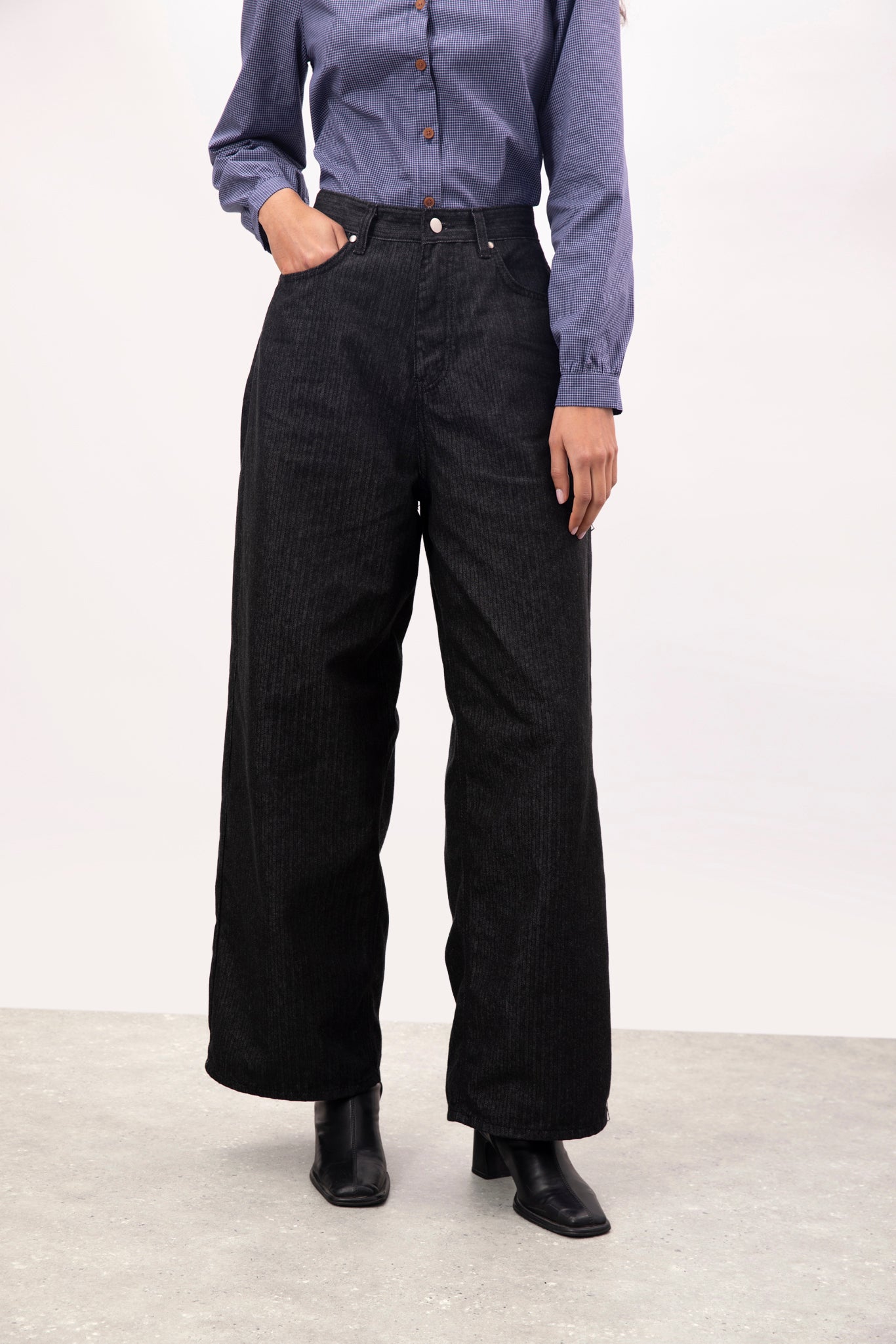 Black wide leg contrast striped jeans_2