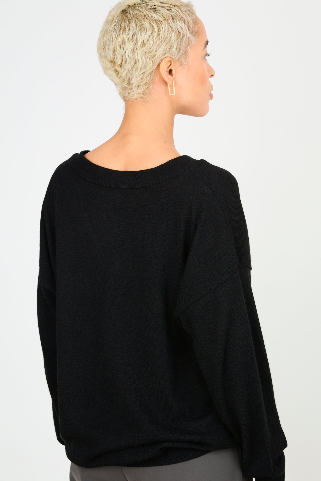 Black wool blend relaxed cardigan_2