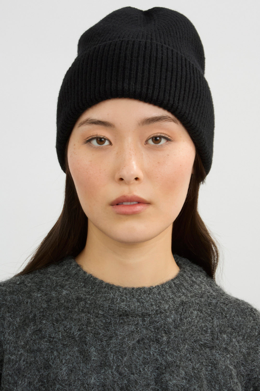 Black wool blend ribbed beanie hat_3