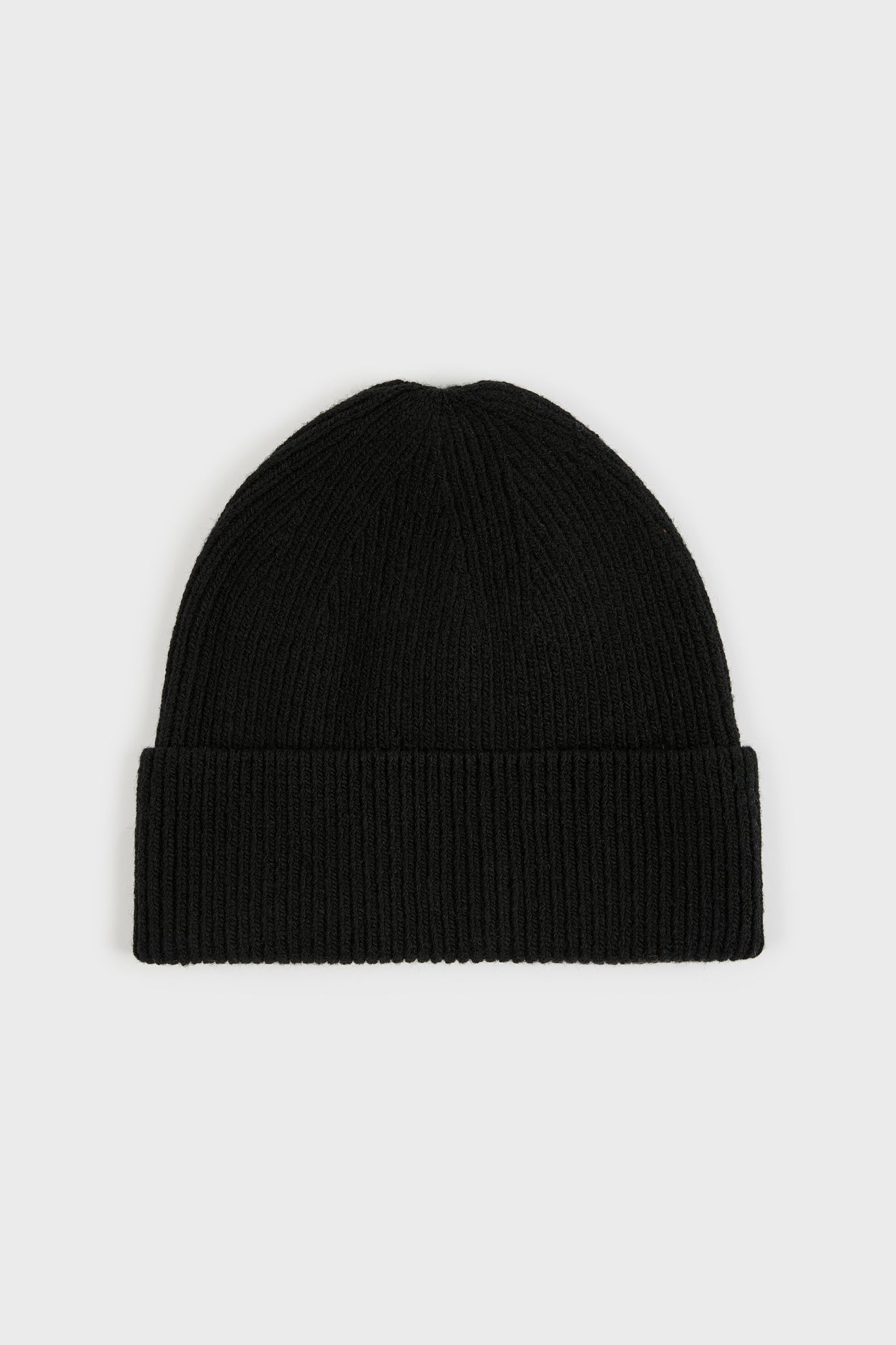 Black wool blend ribbed beanie hat_1