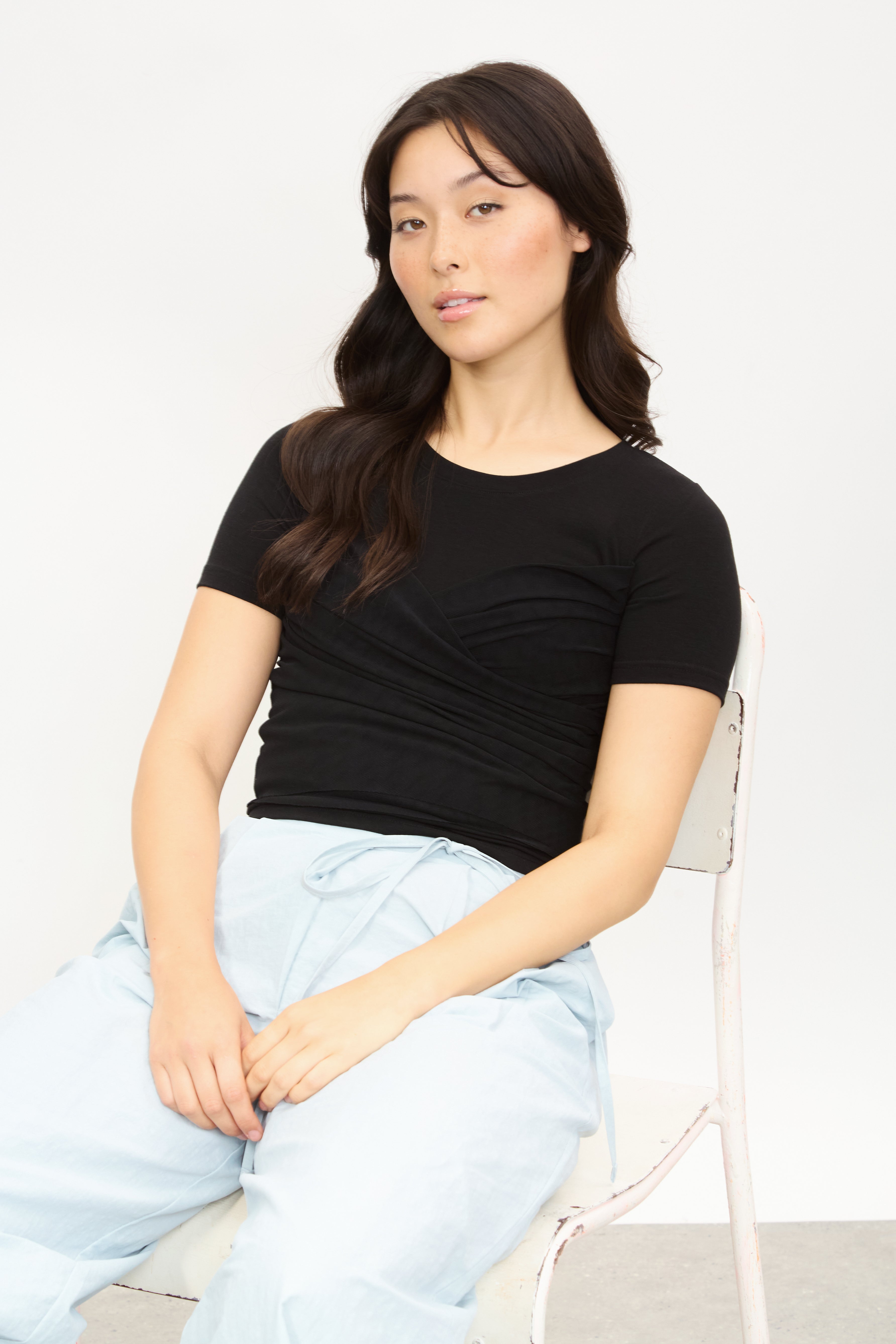 Black wrap front short sleeve top_5