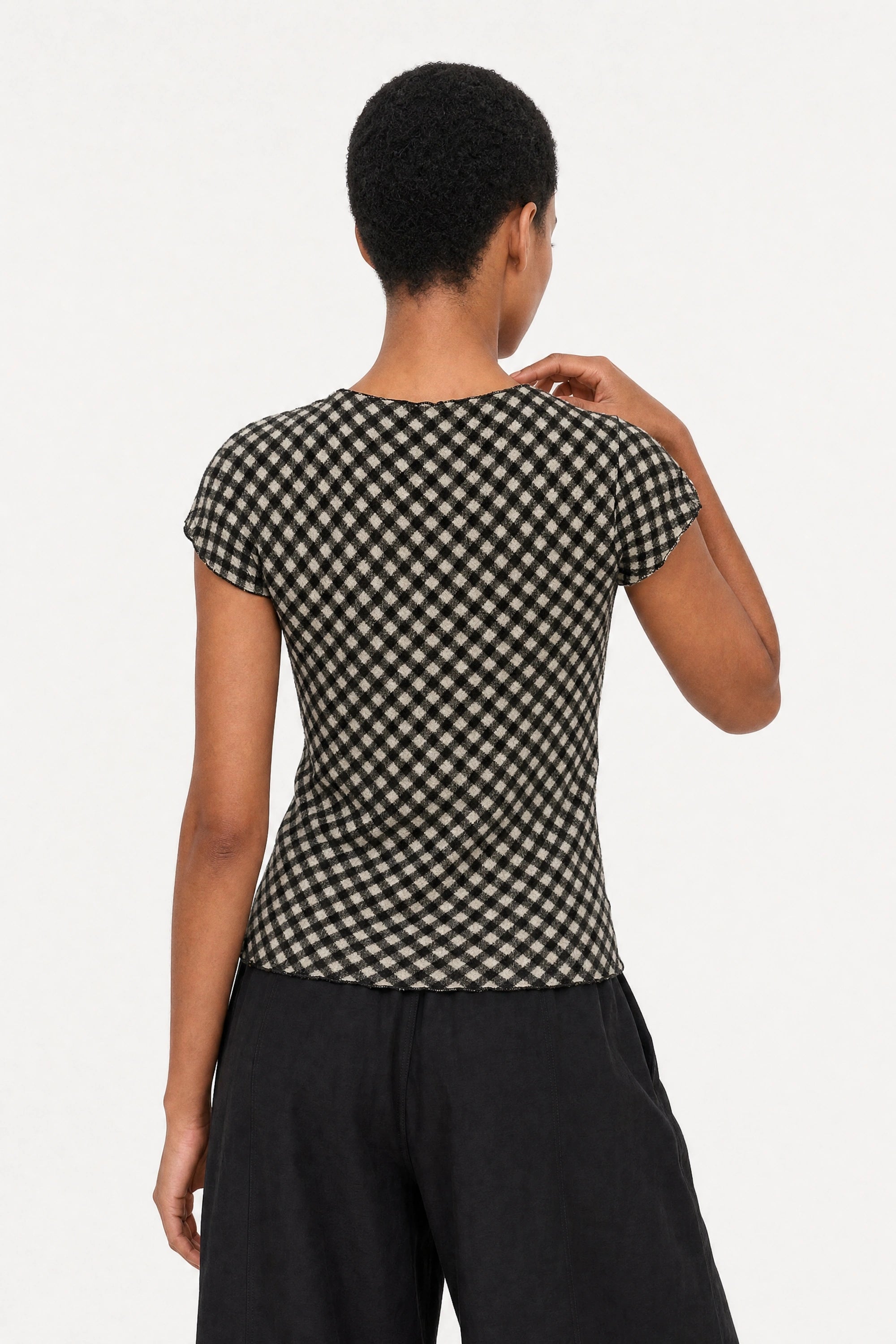 Black and ivory diagonal checked scrunched tee_2