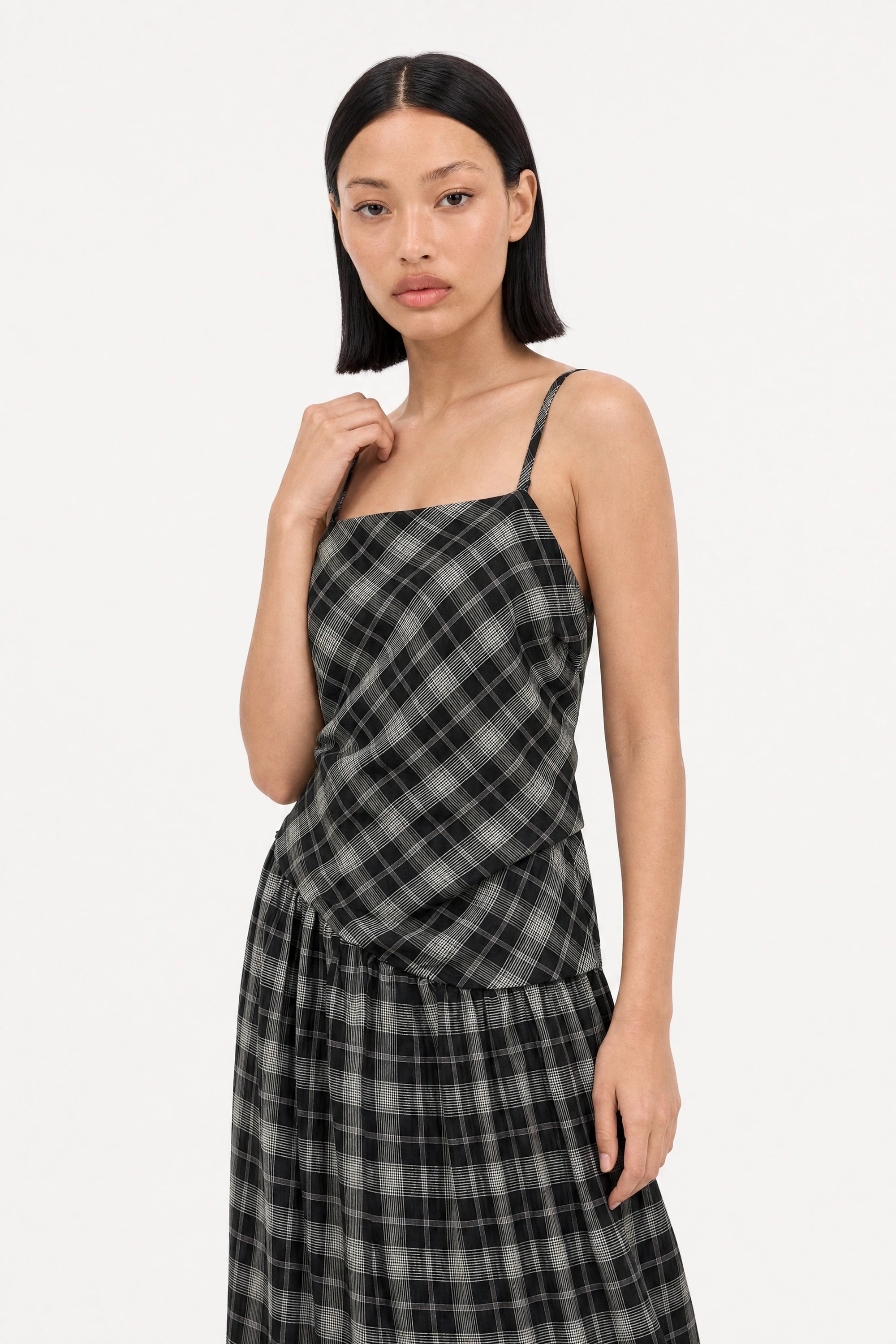 Black and white checked strappy tie back dress_5