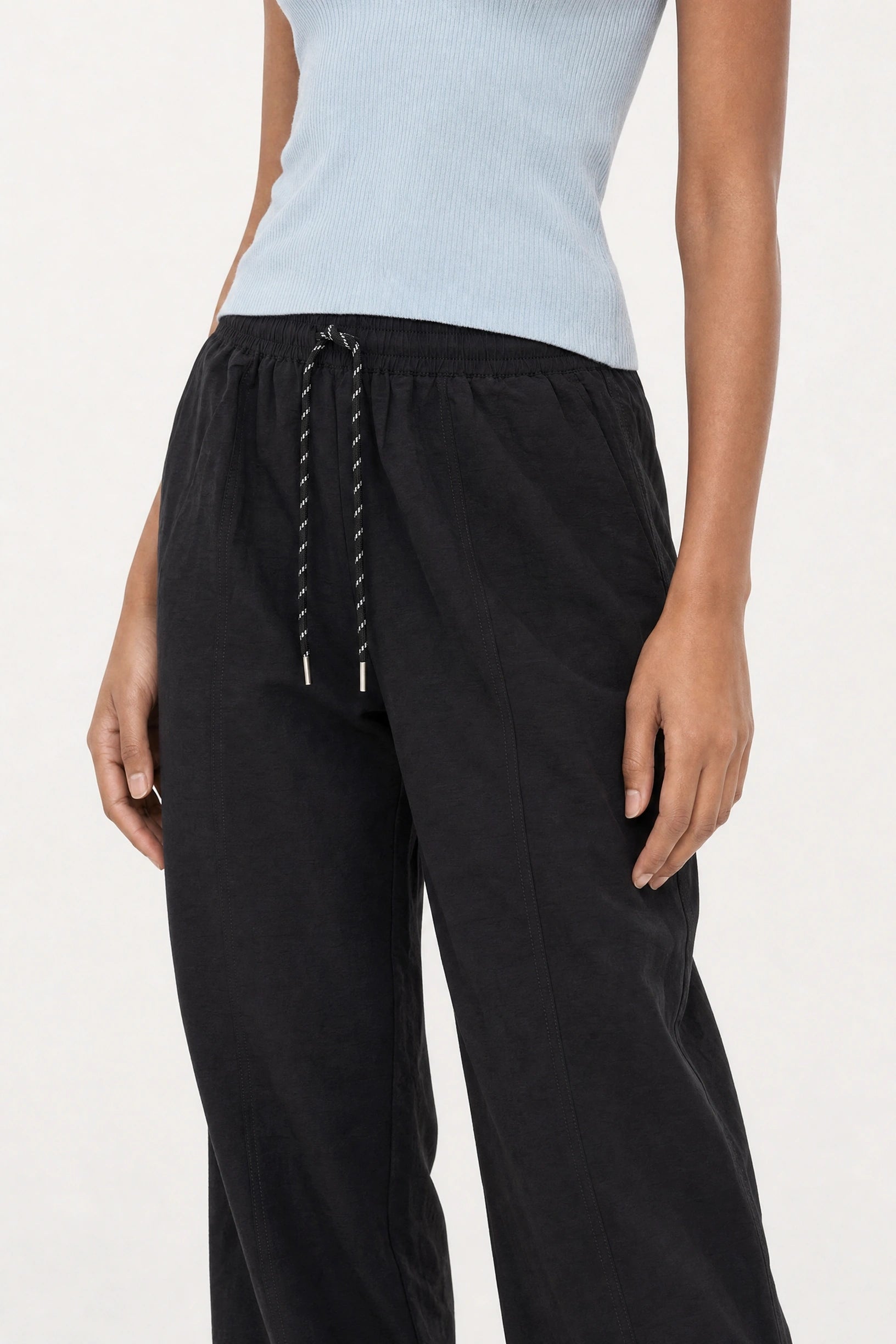 Black contrast drawstring relaxed balloon leg trousers_3