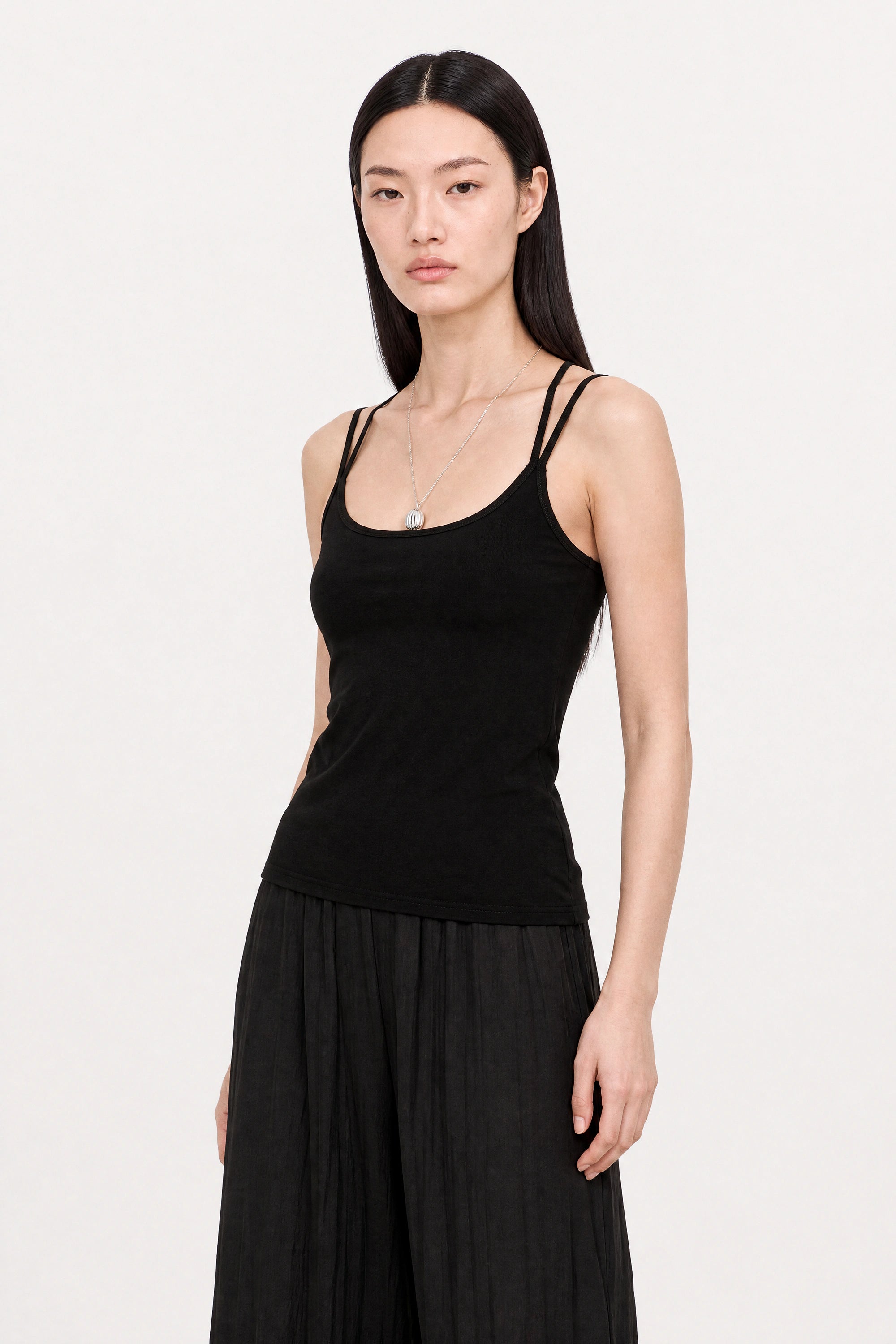 Black cross back stretch jersey tank top_3