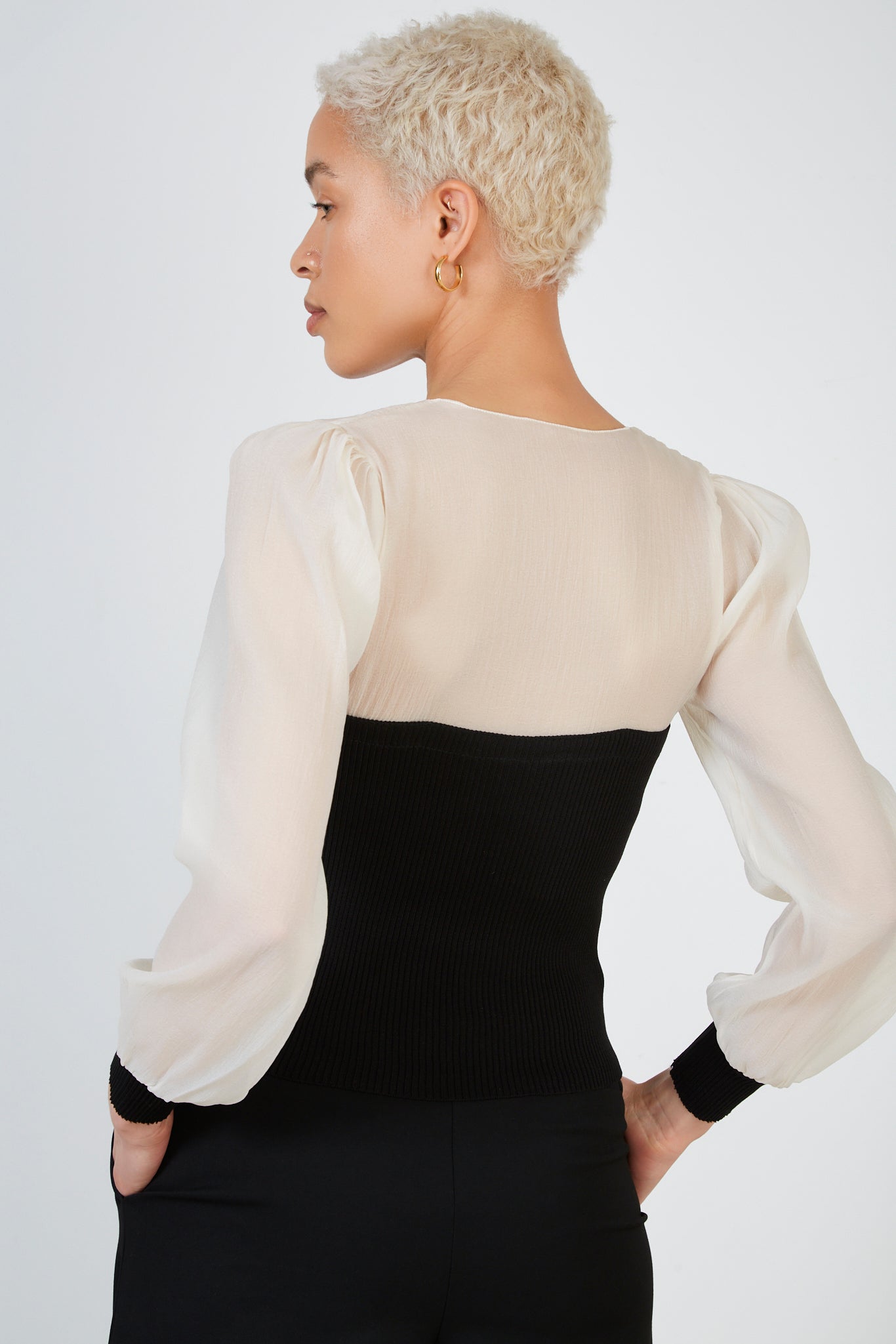 Black and ivory corset knit blouse_2