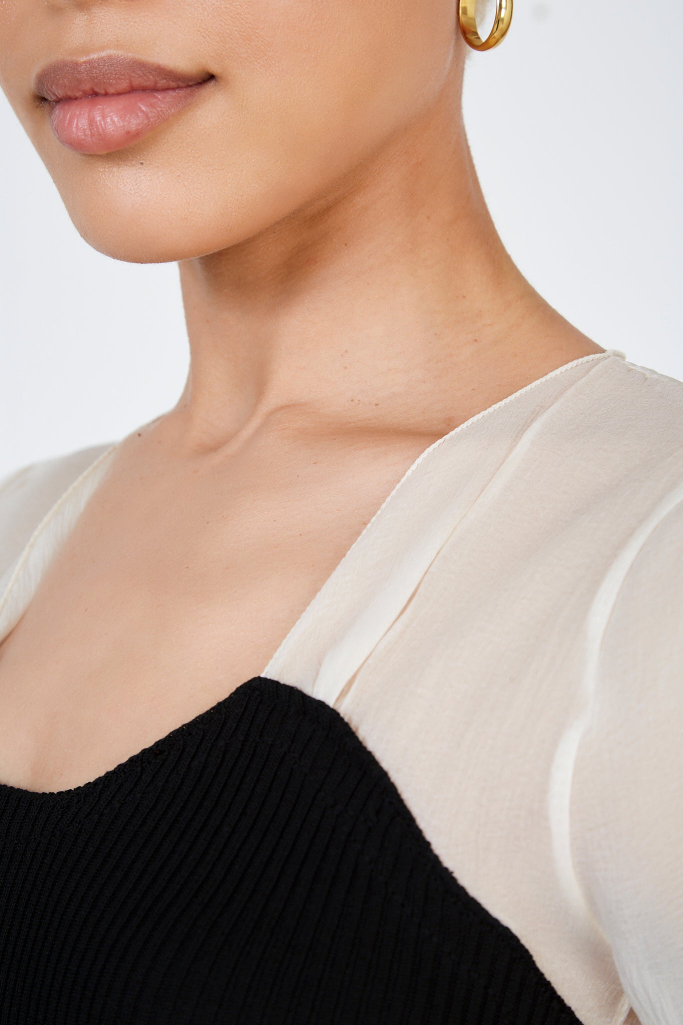 Black and ivory corset knit blouse_4