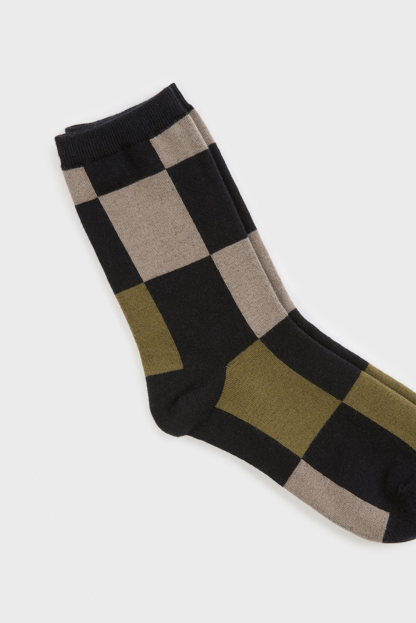 Black and khaki giant block check socks_3