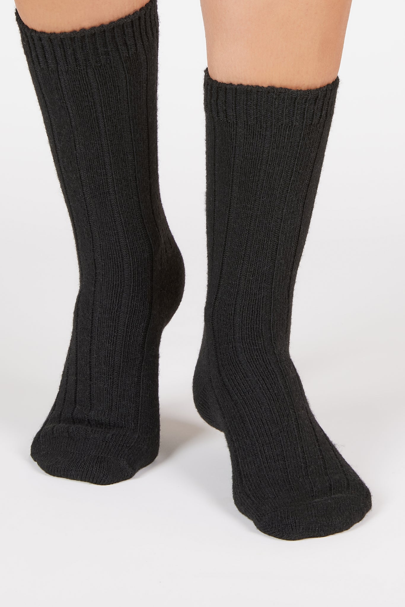 Black cashmere wool blend thick ribbed socks_4