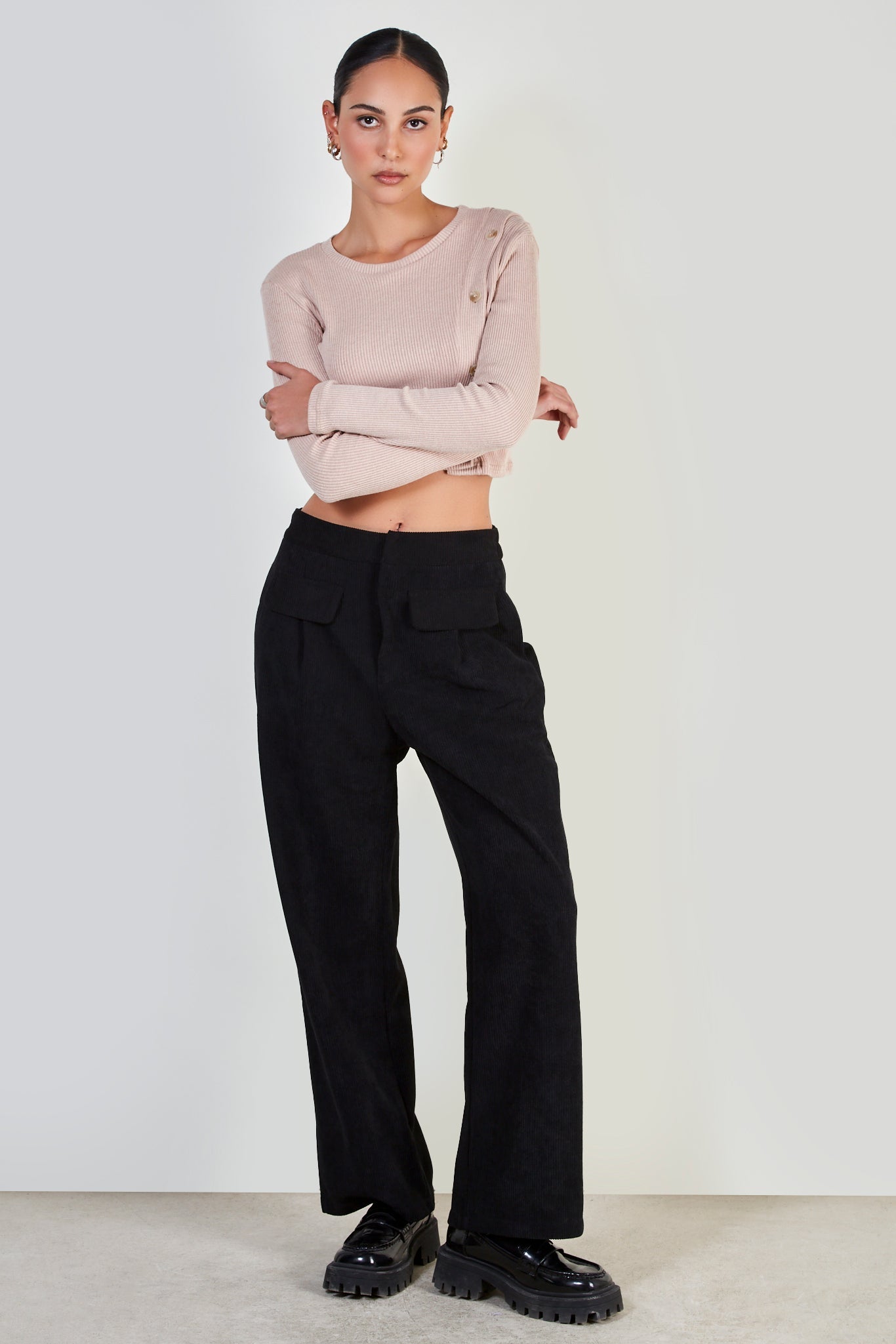 Black corduroy loose fit trousers_2