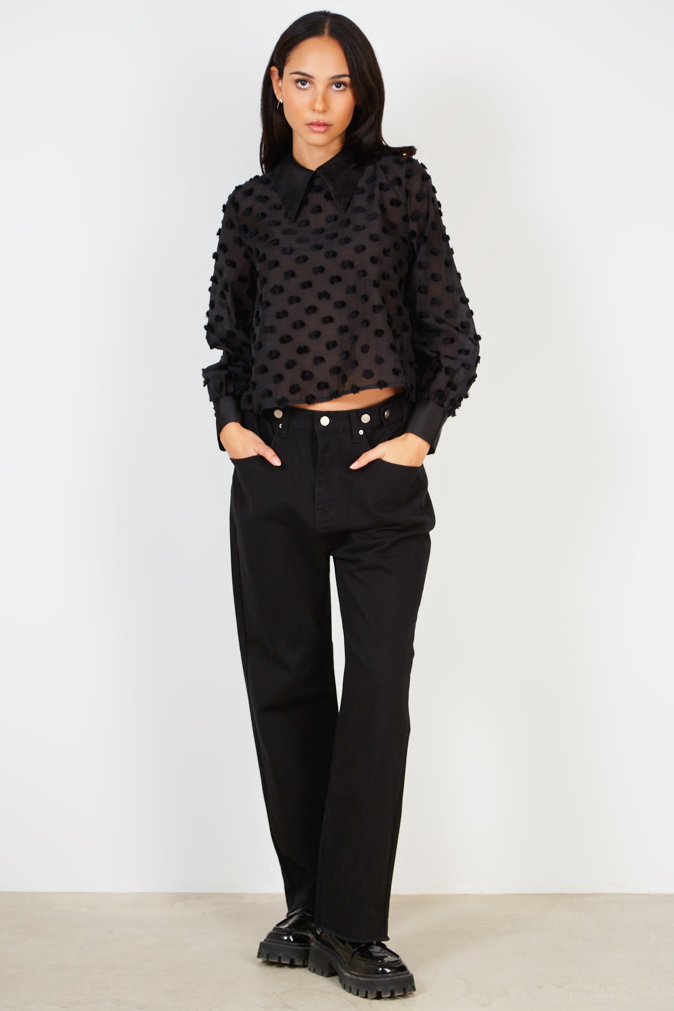 Black dotted semi sheer blouse_4