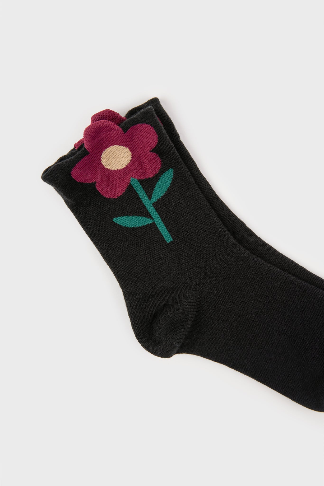 Black giant burgundy flower socks_3