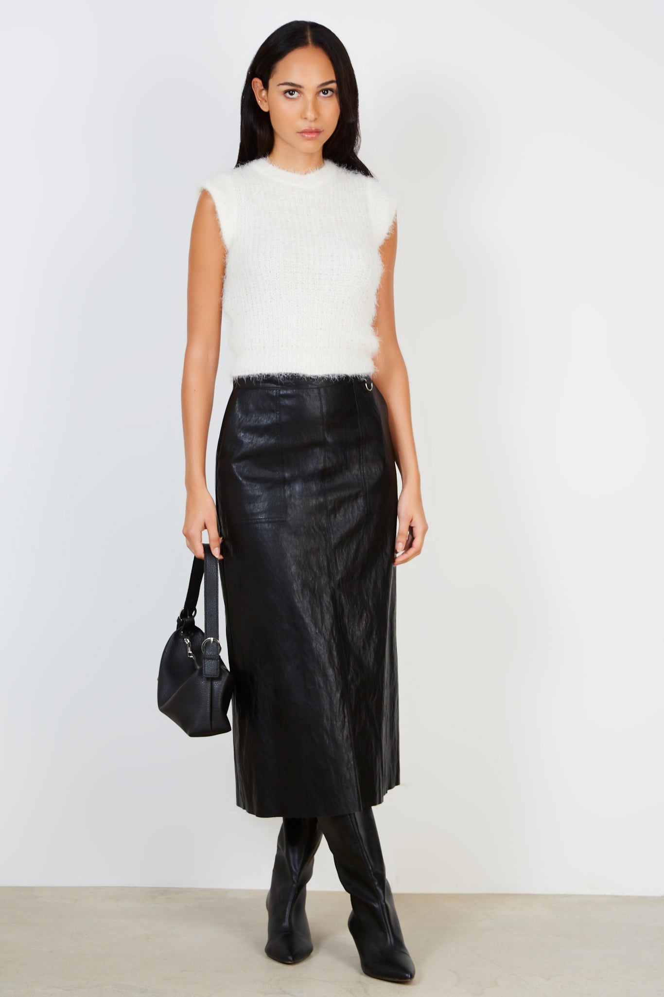 Black high shine midi skirt_3