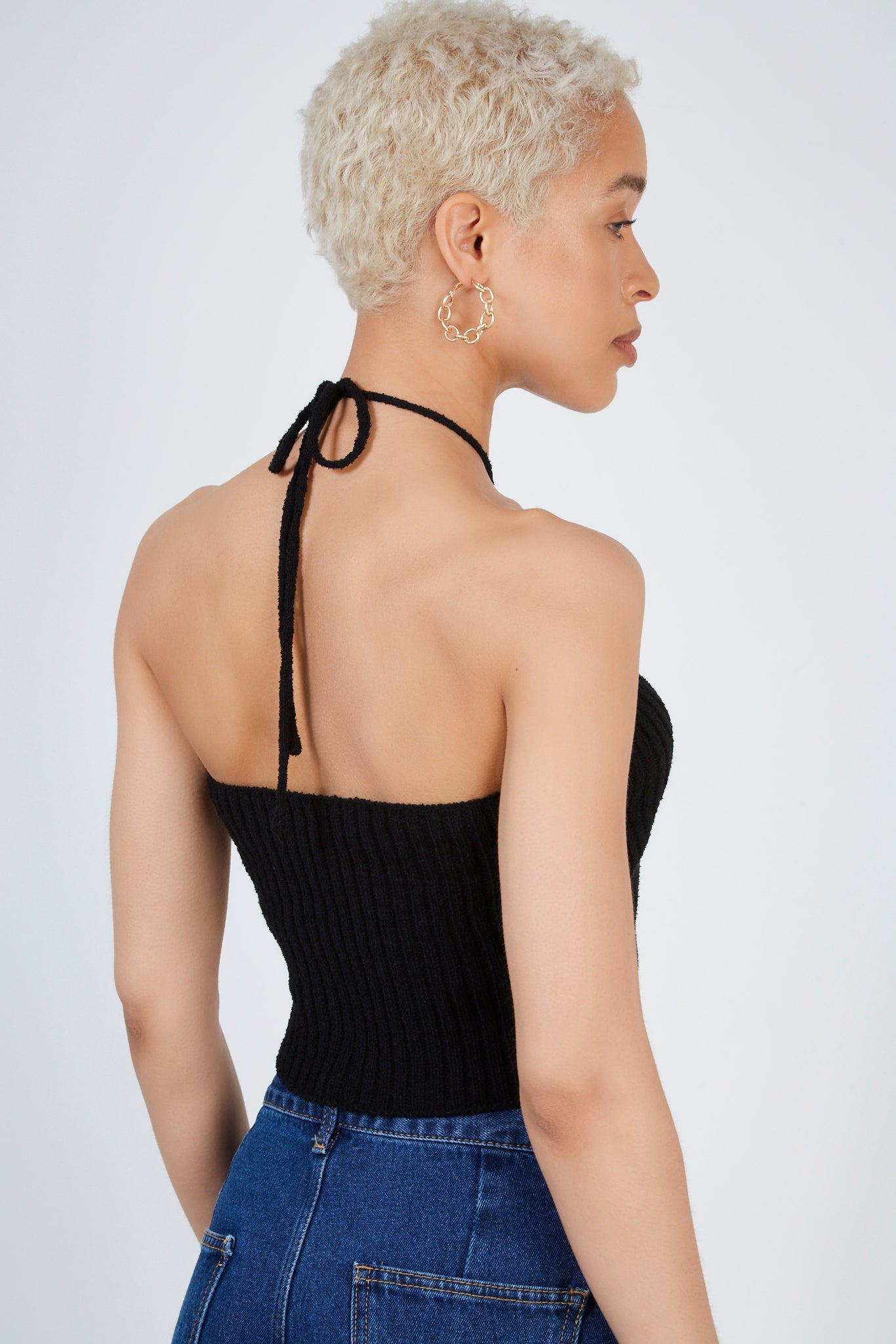 Black knit lace up strapless top_2