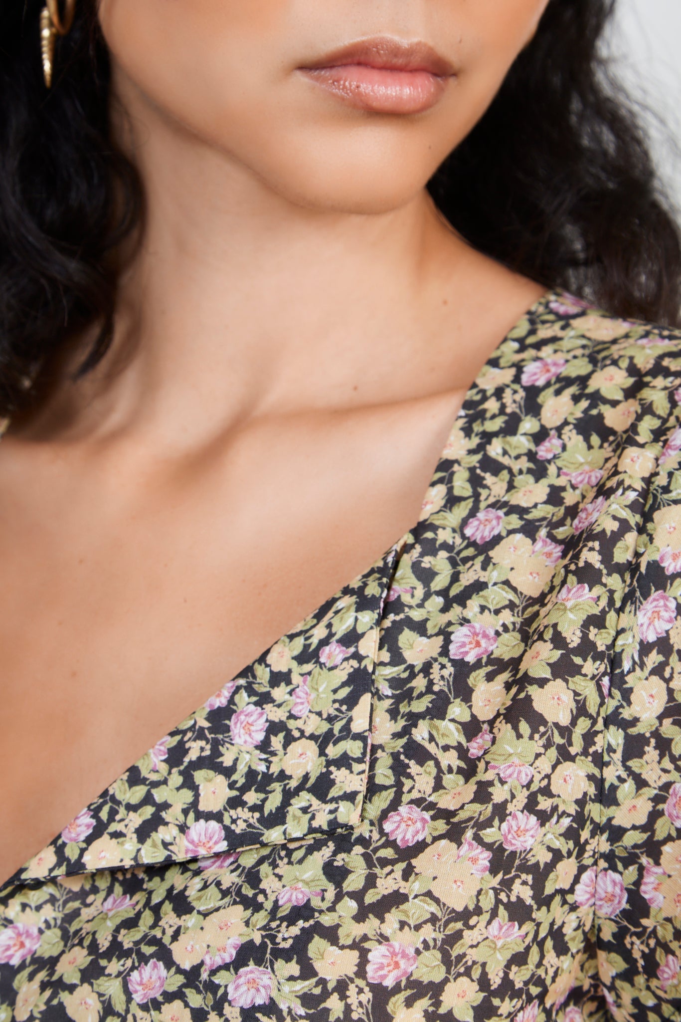 Black lilac and yellow floral print button front dress_4