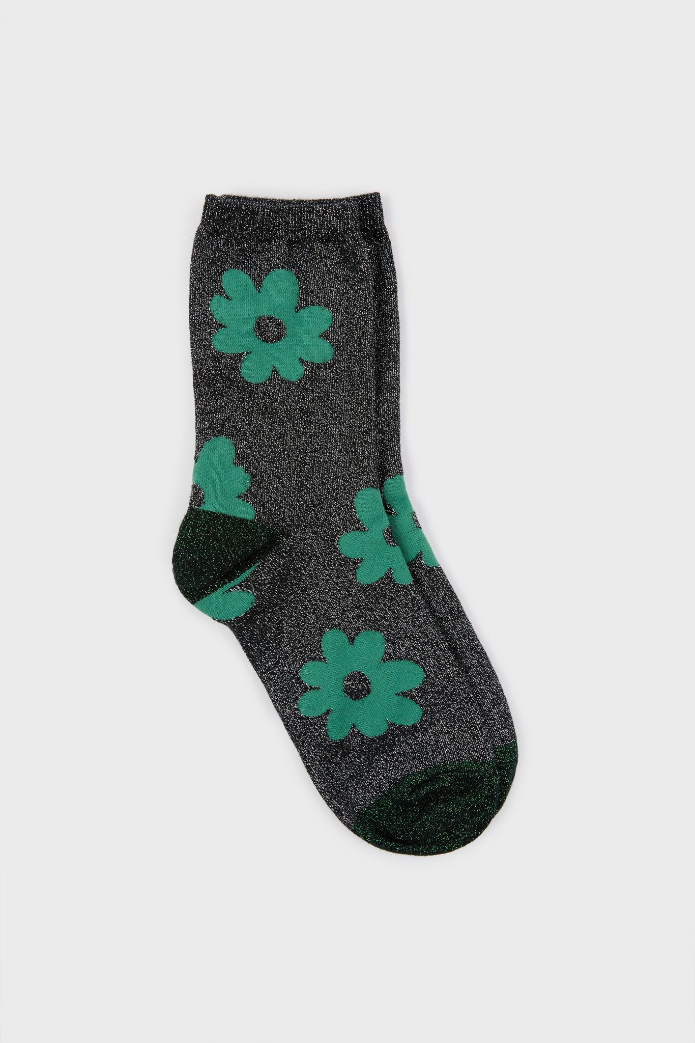 Black metallic green giant floral socks_2