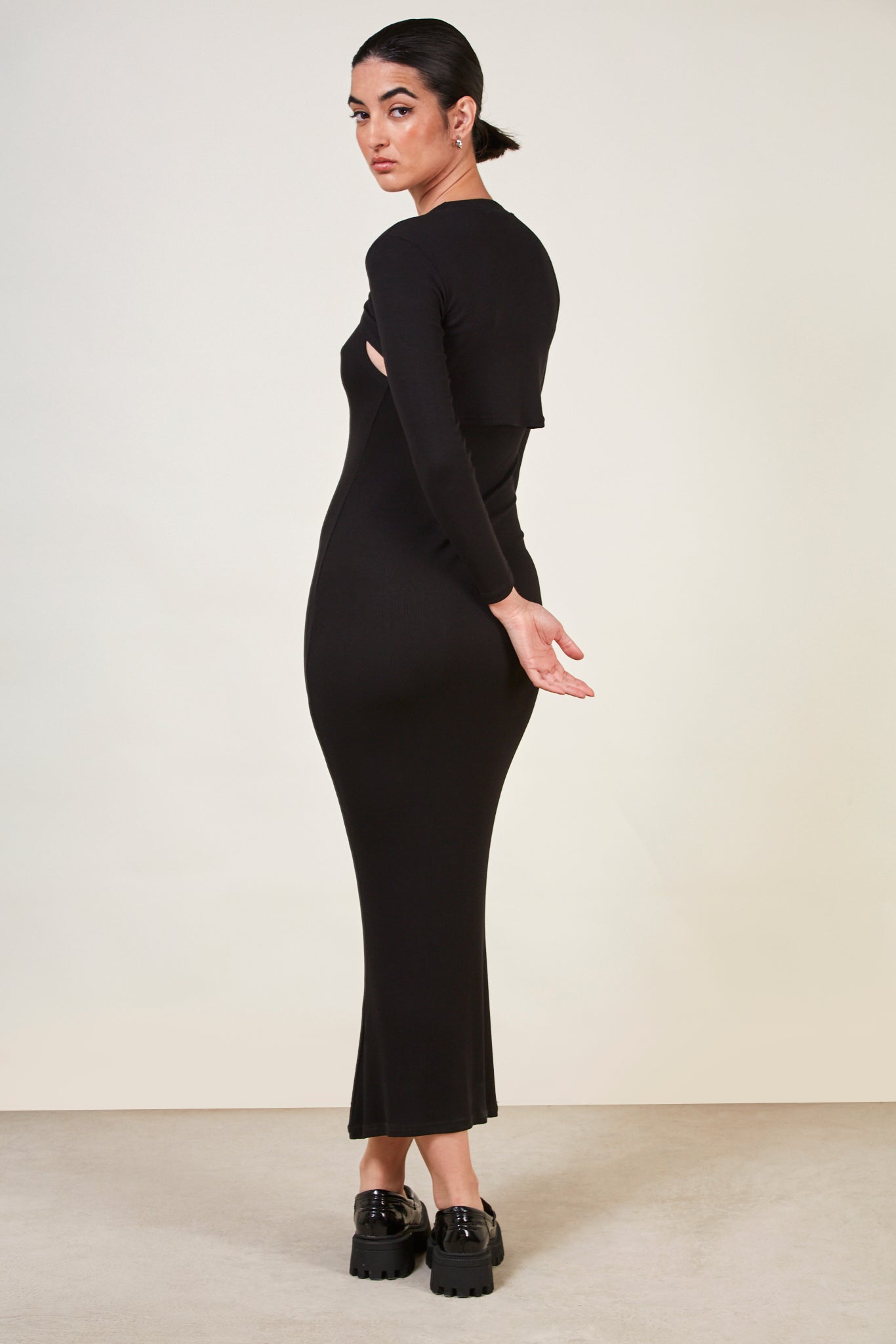 Black peek front jersey dress_3