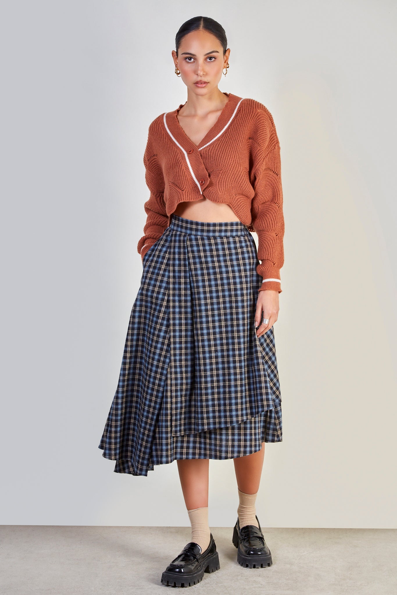 Black plaid midi skirt_2