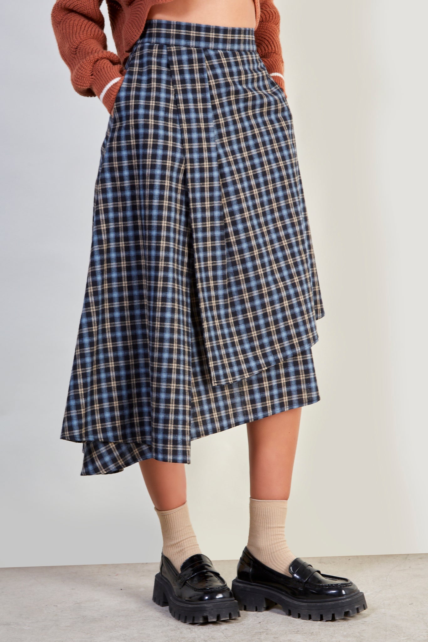 Black plaid midi skirt_1
