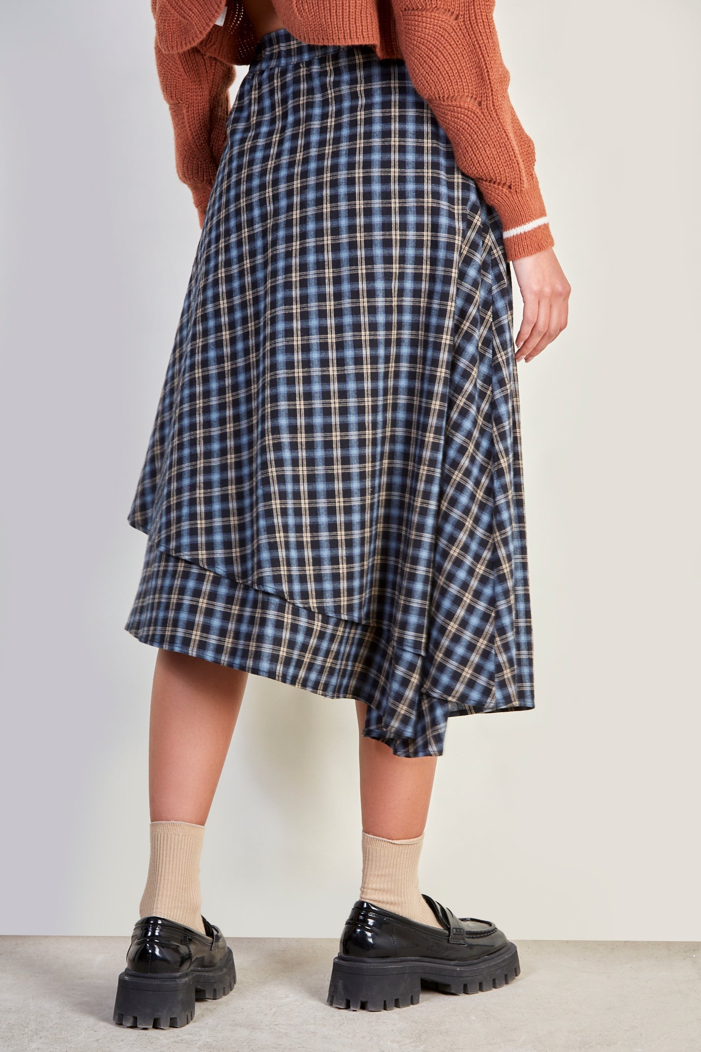Black plaid midi skirt_3