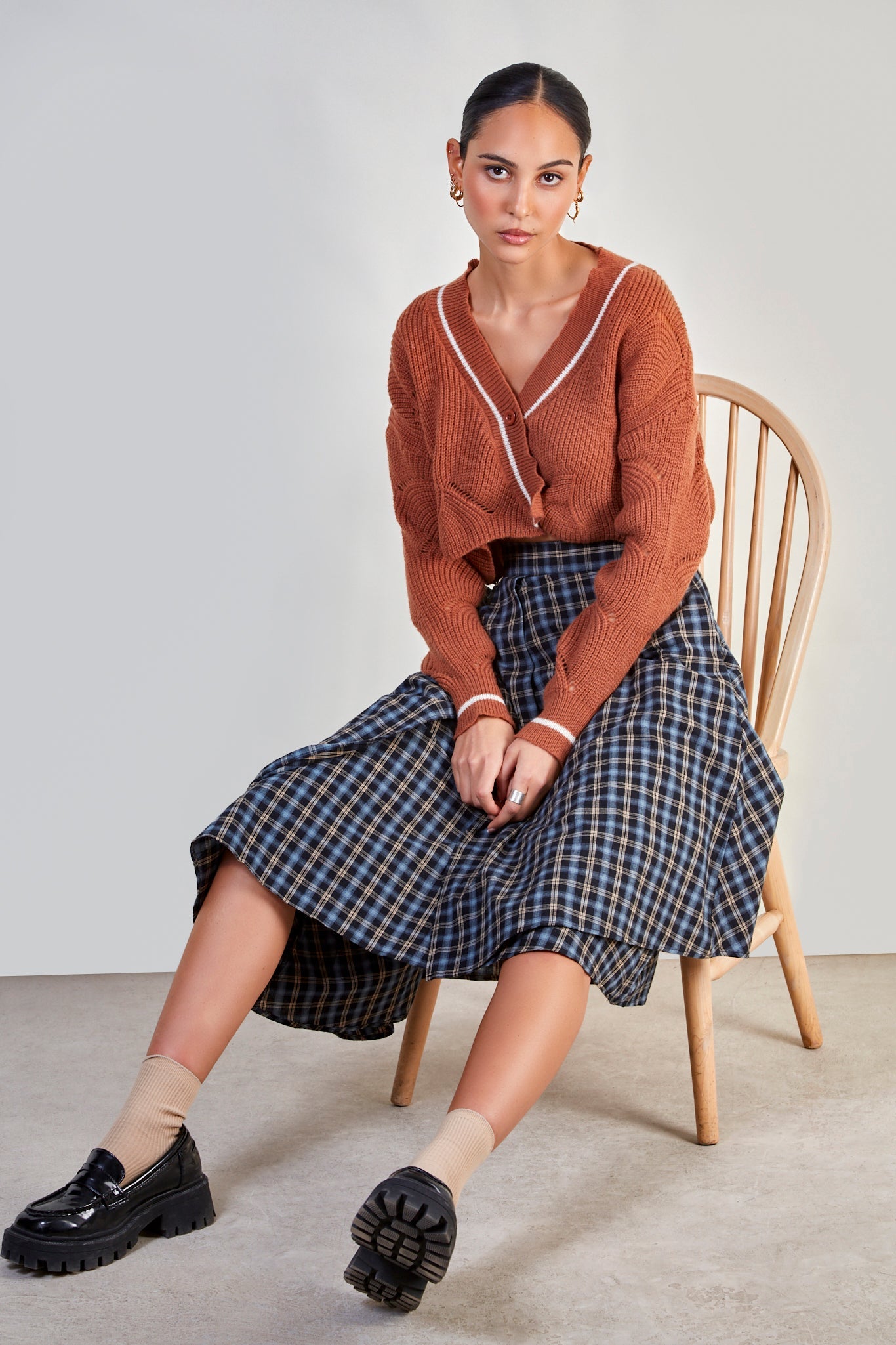 Black plaid midi skirt_5