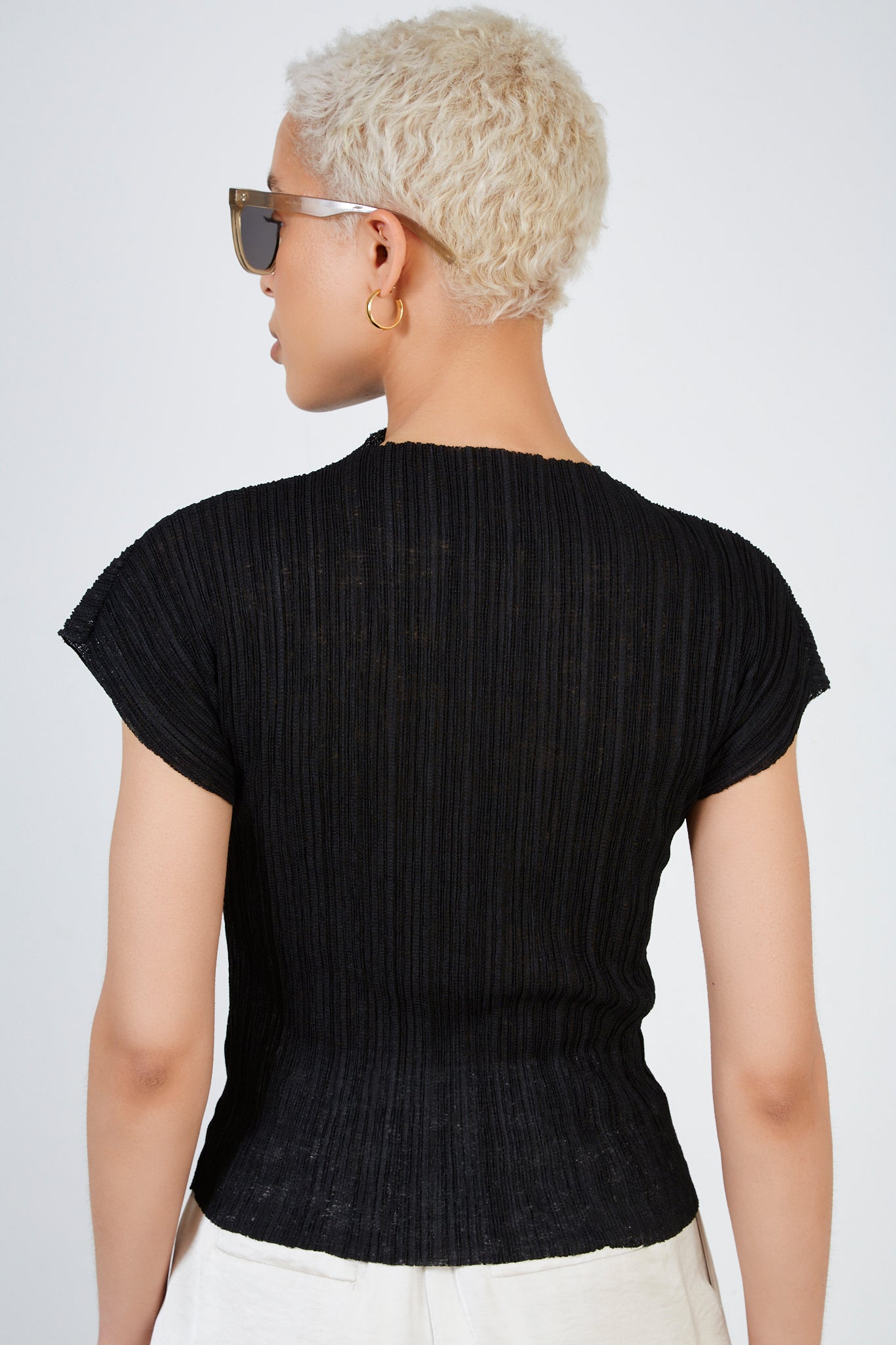 Black pleat ribbed short sleeved top_2