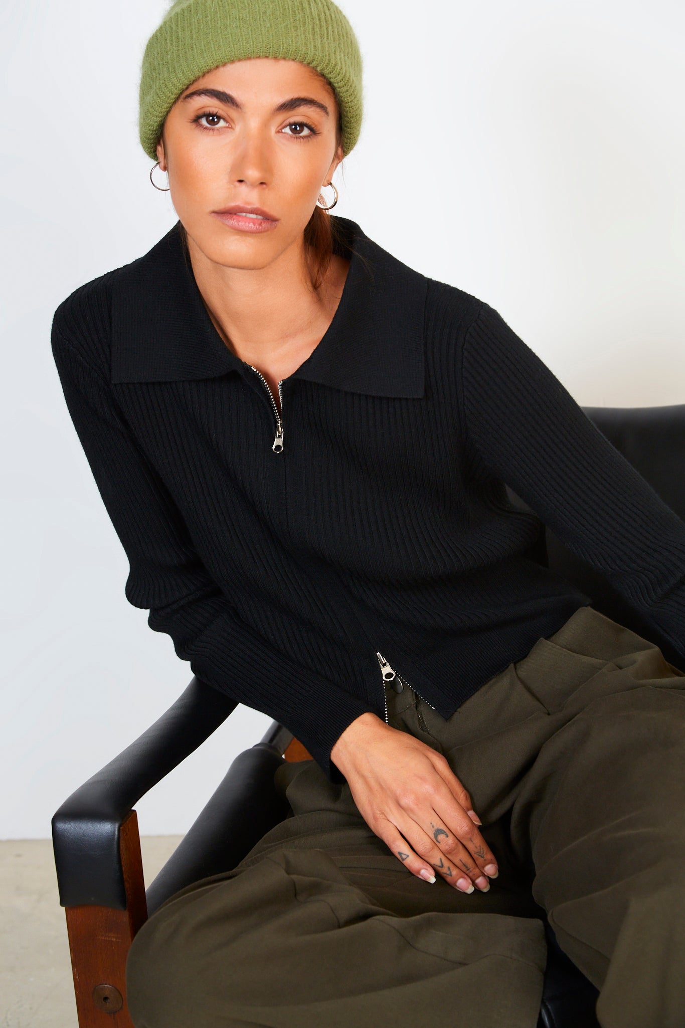 Black ribbed double zip cardigan_5