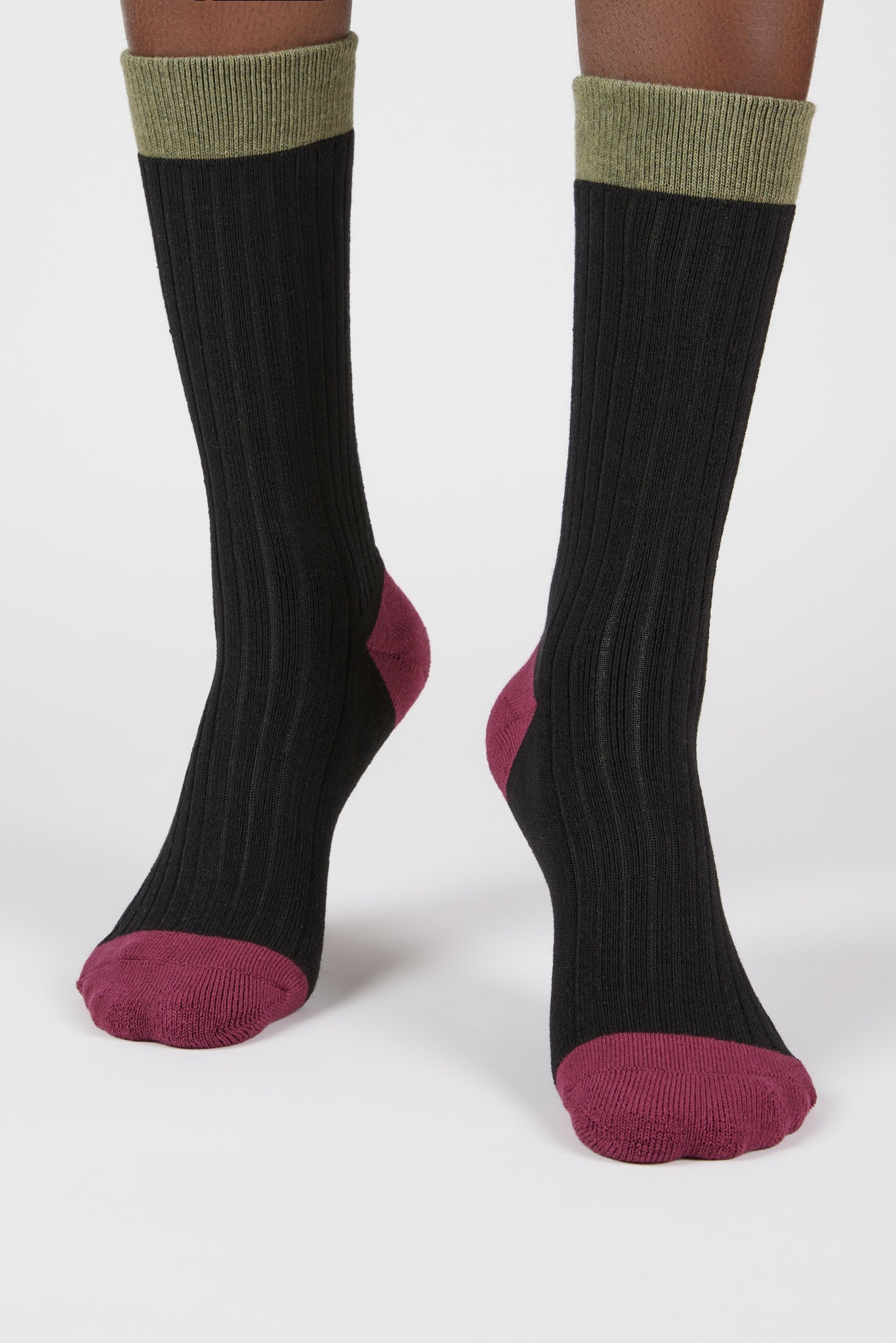 Black ribbed tricolour block socks_4