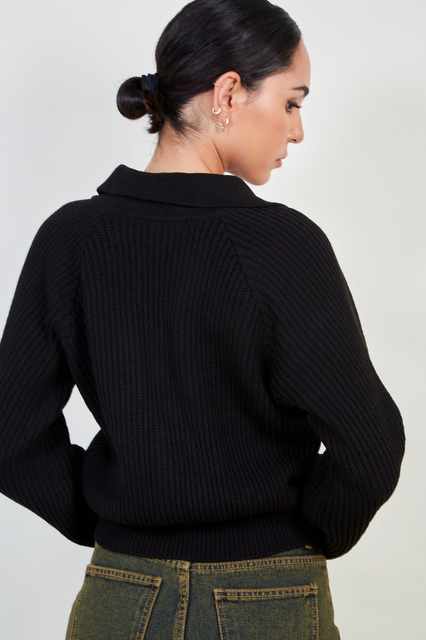 Black ribbed zip collar cardigan_2
