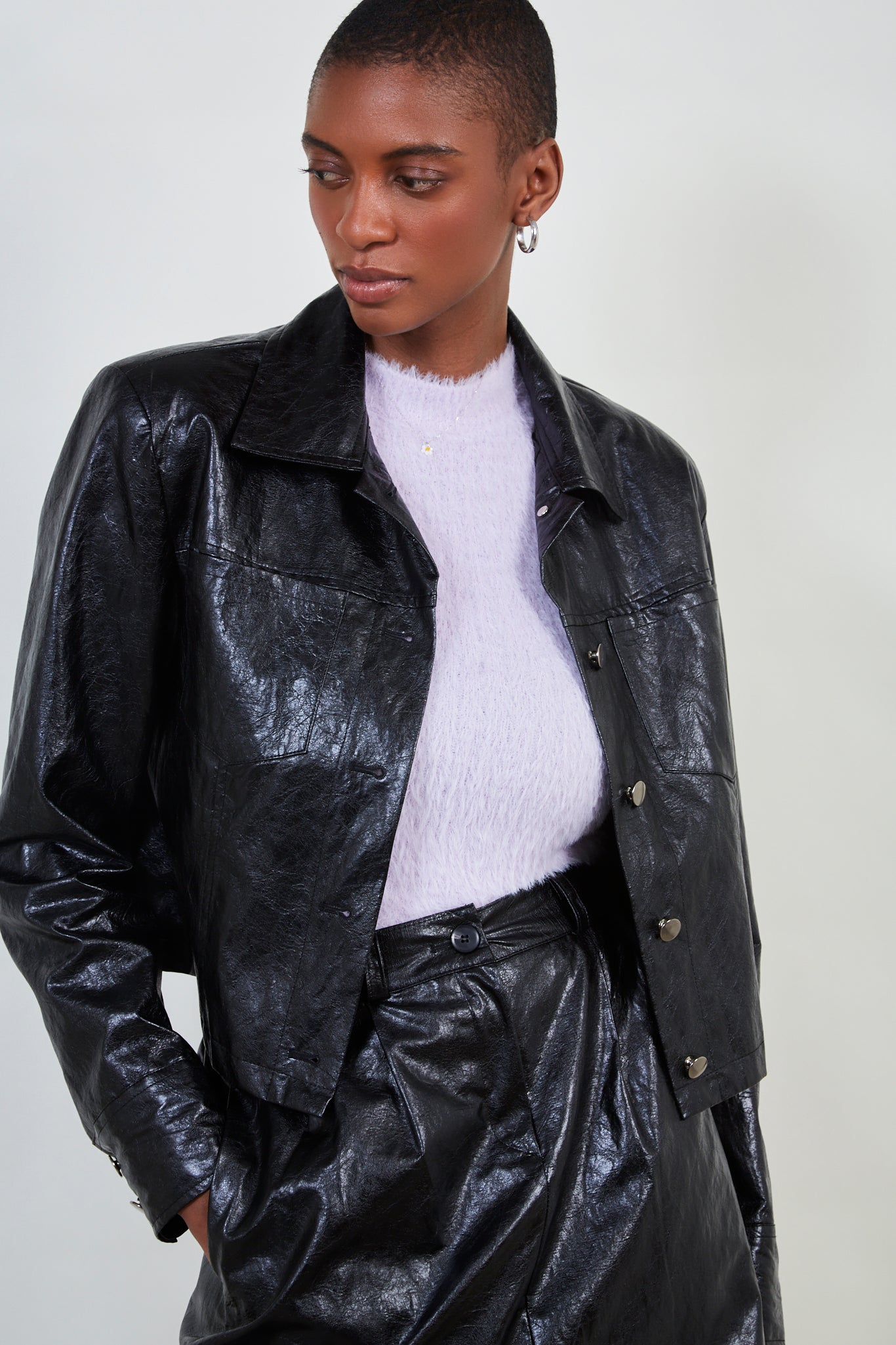 Black shiny vegan leather jacket_1