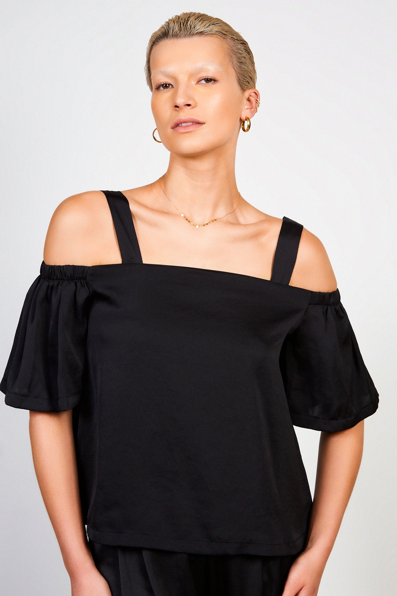 Black silky drop shoulder top_1