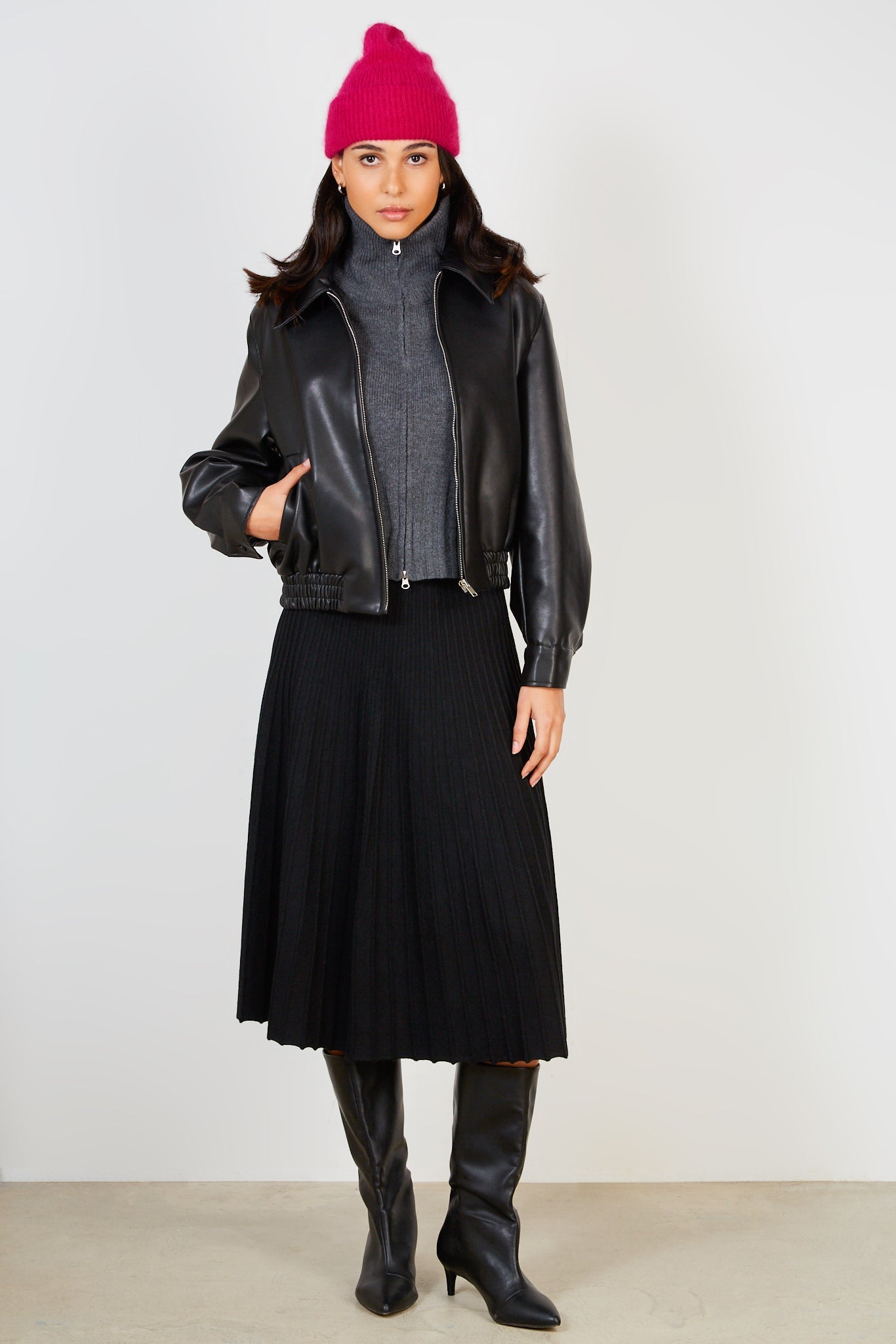 Black smooth vegan leather jacket_5