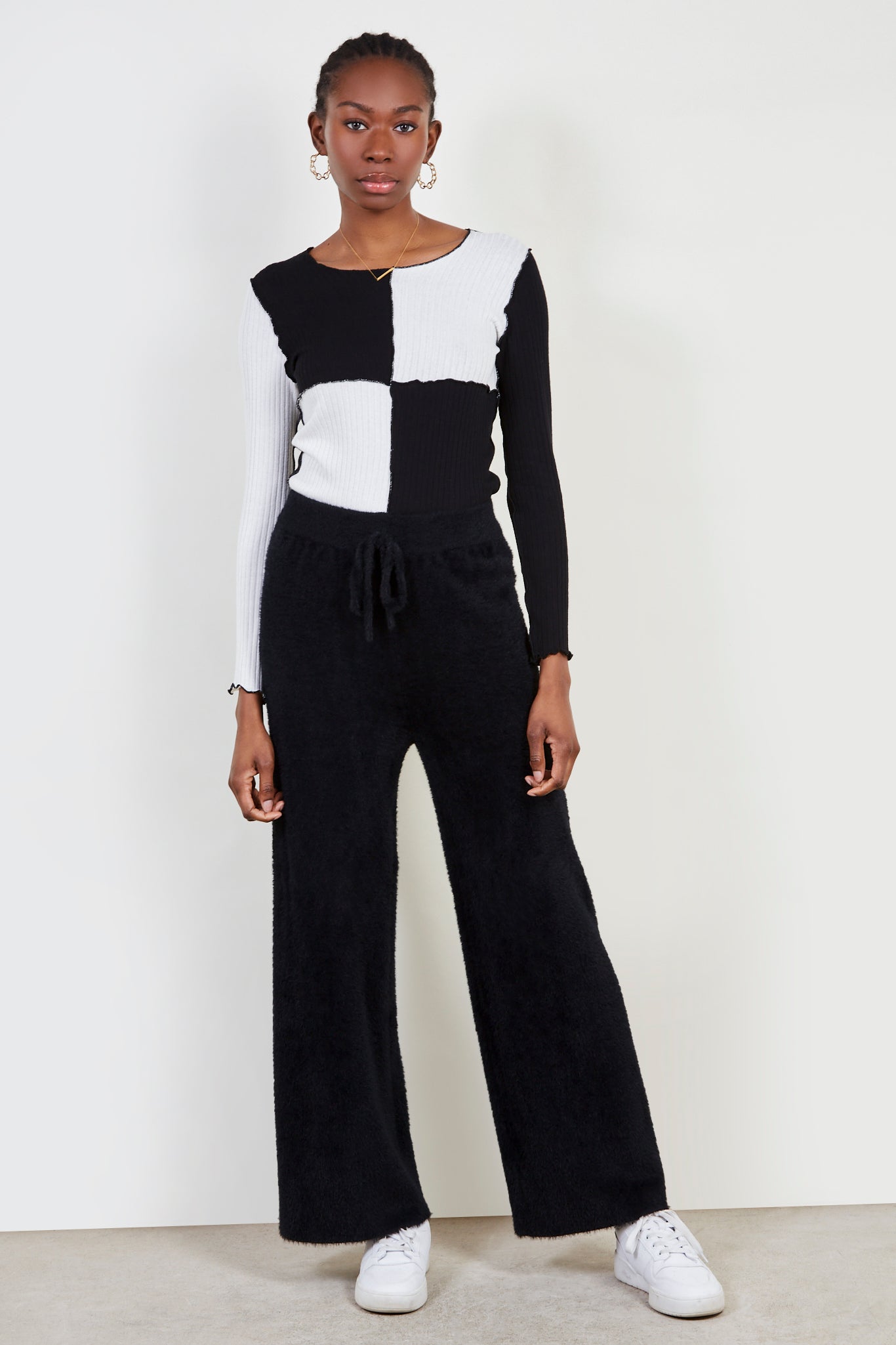 Black soft fuzzy drawstring trousers_3