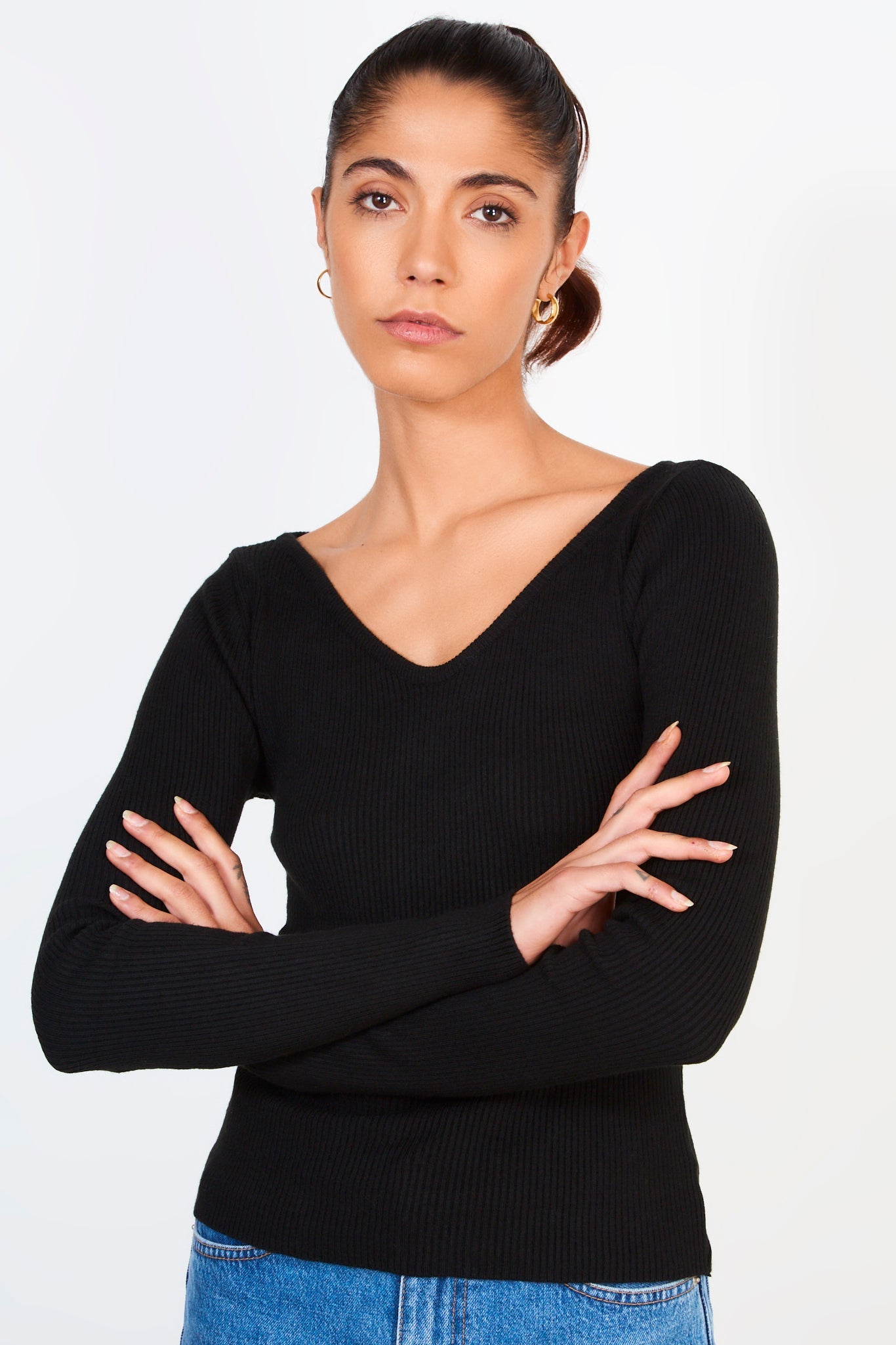 Black tie back knit top_2