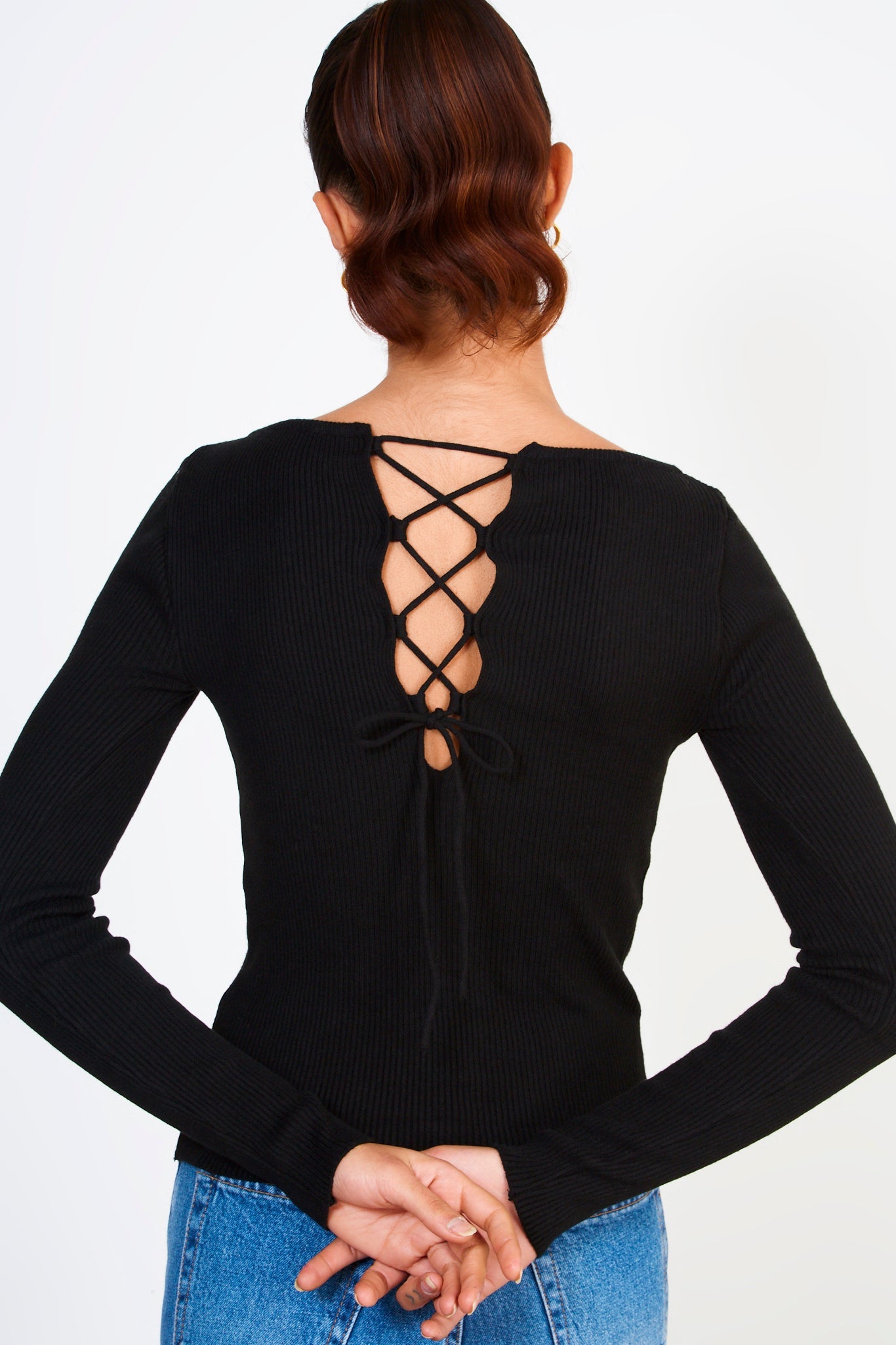 Black tie back knit top_1