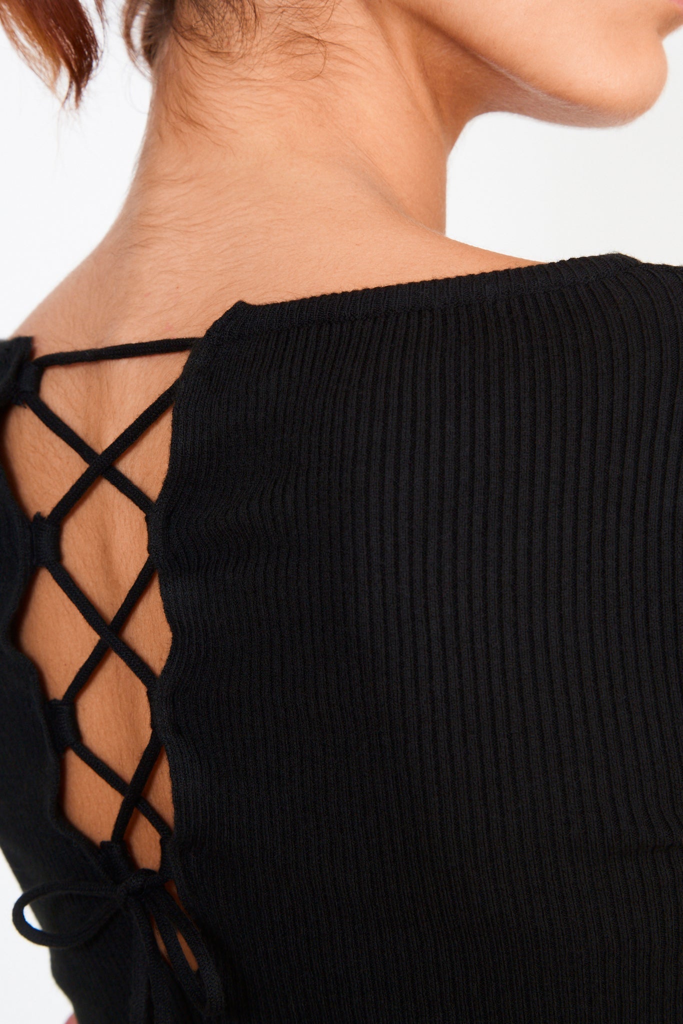 Black tie back knit top_4