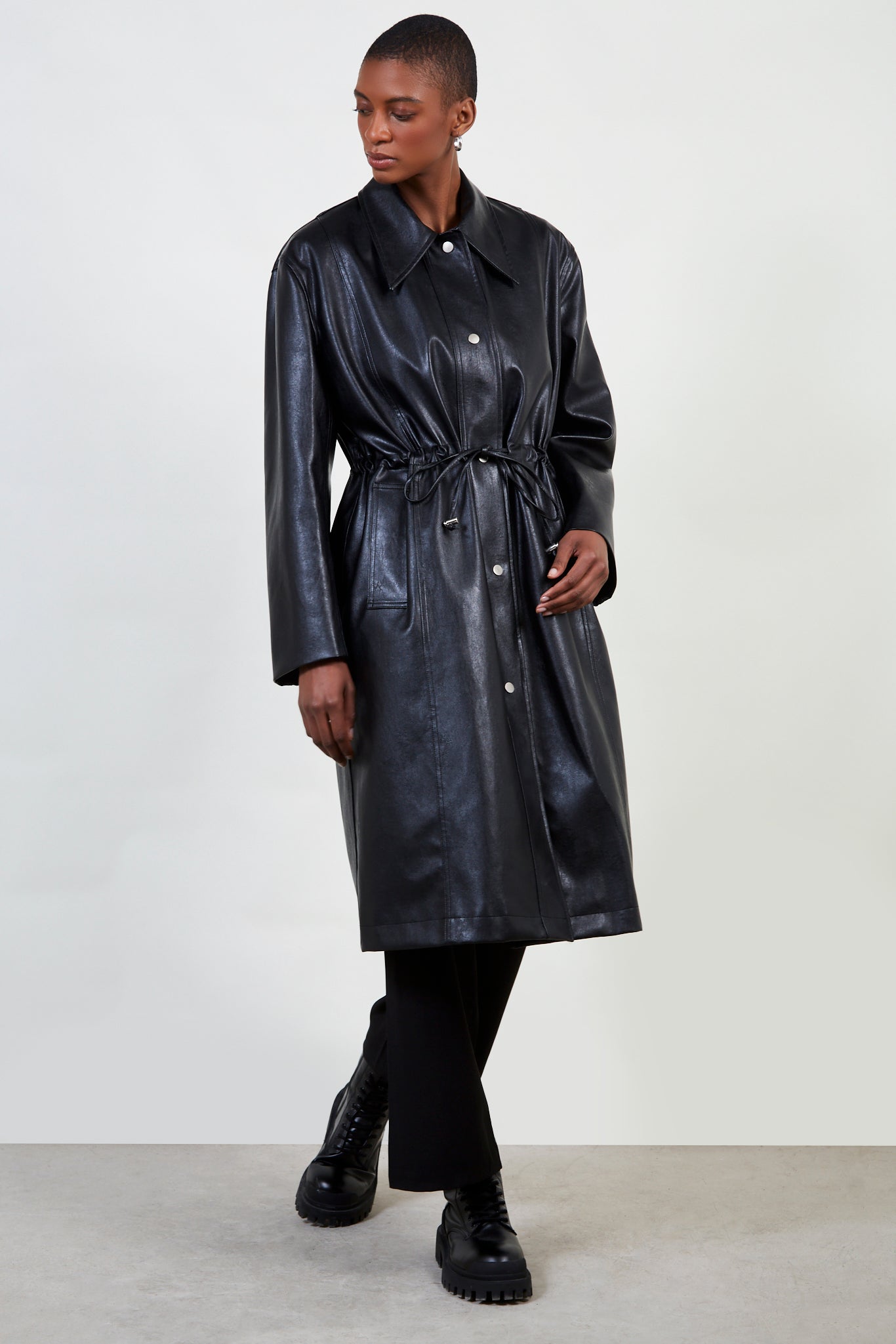 Black vegan leather long parka_1