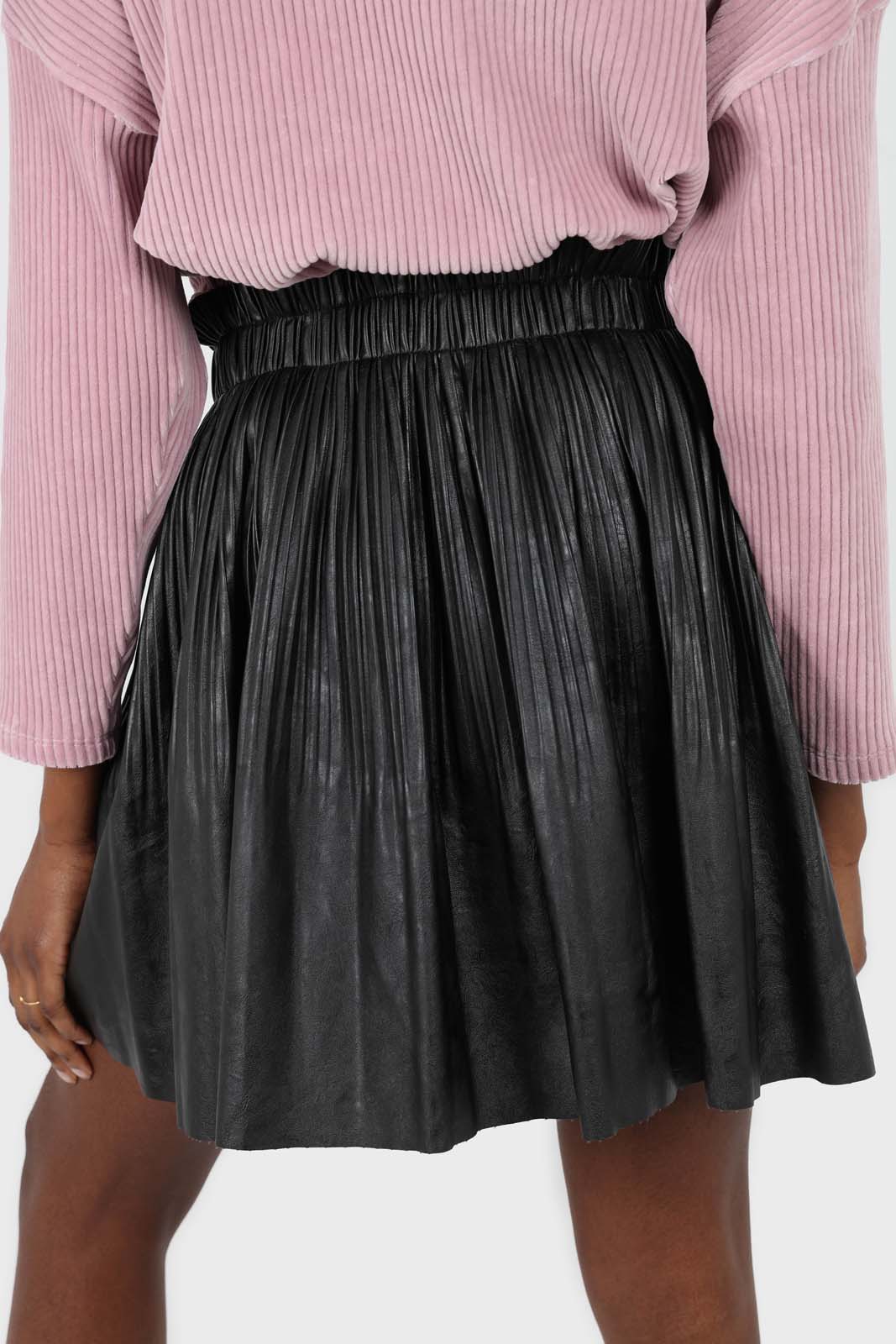 Black vegan leather micro pleat mini skirt_2