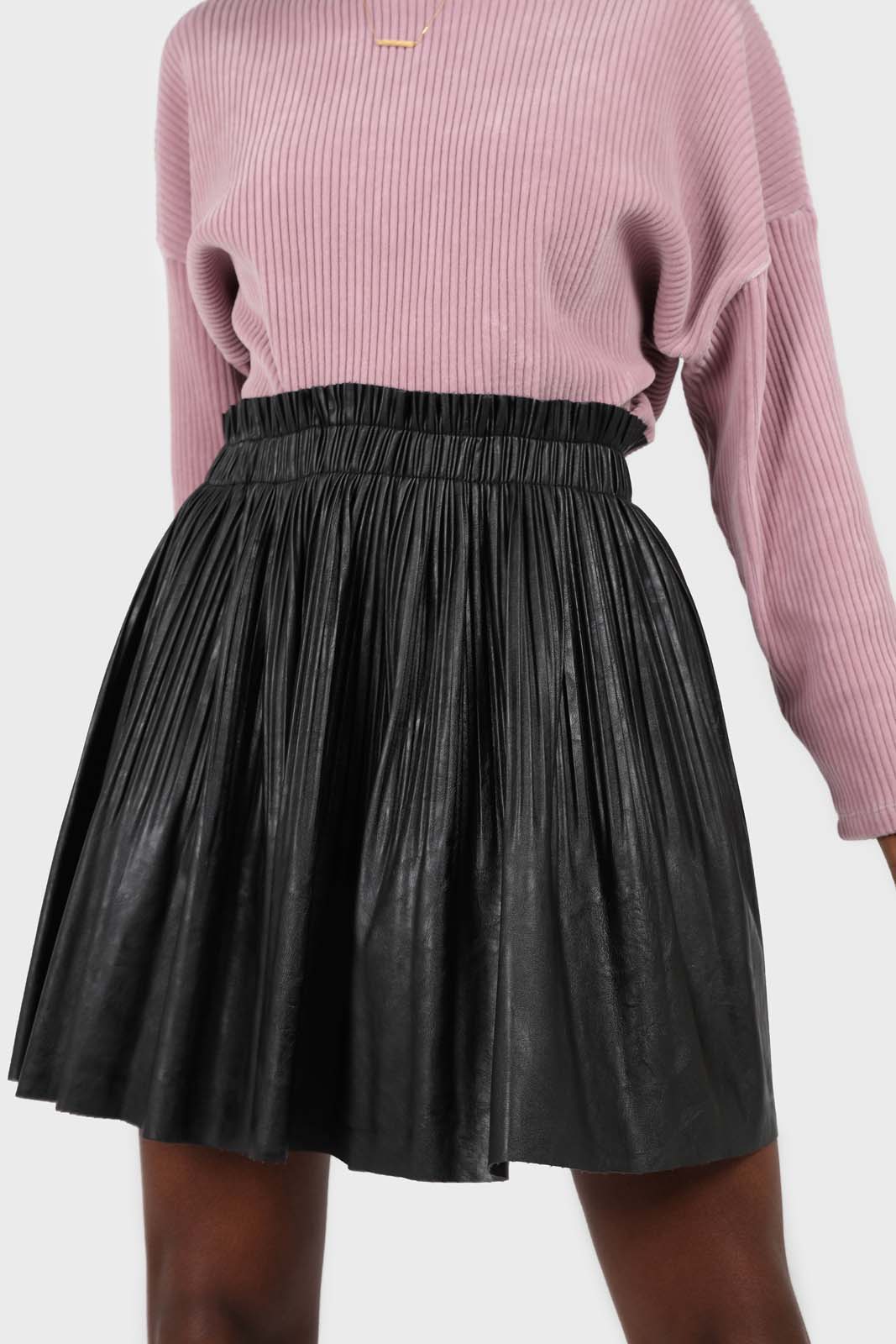 Black vegan leather micro pleat mini skirt_3