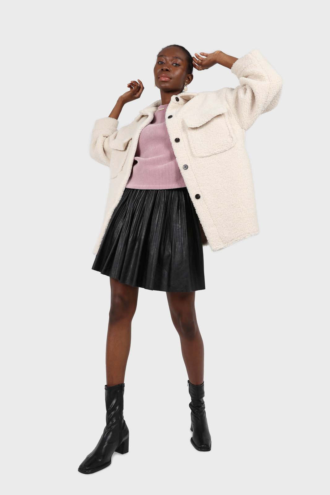 Black vegan leather micro pleat mini skirt_1