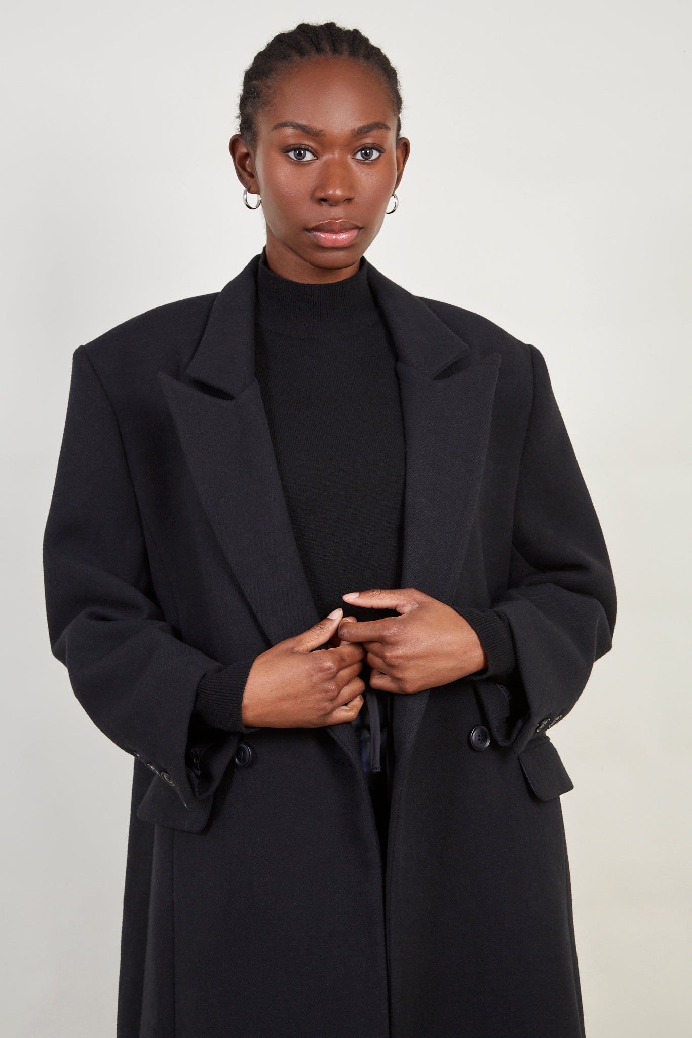 Black wool blend double breasted smart coat_3