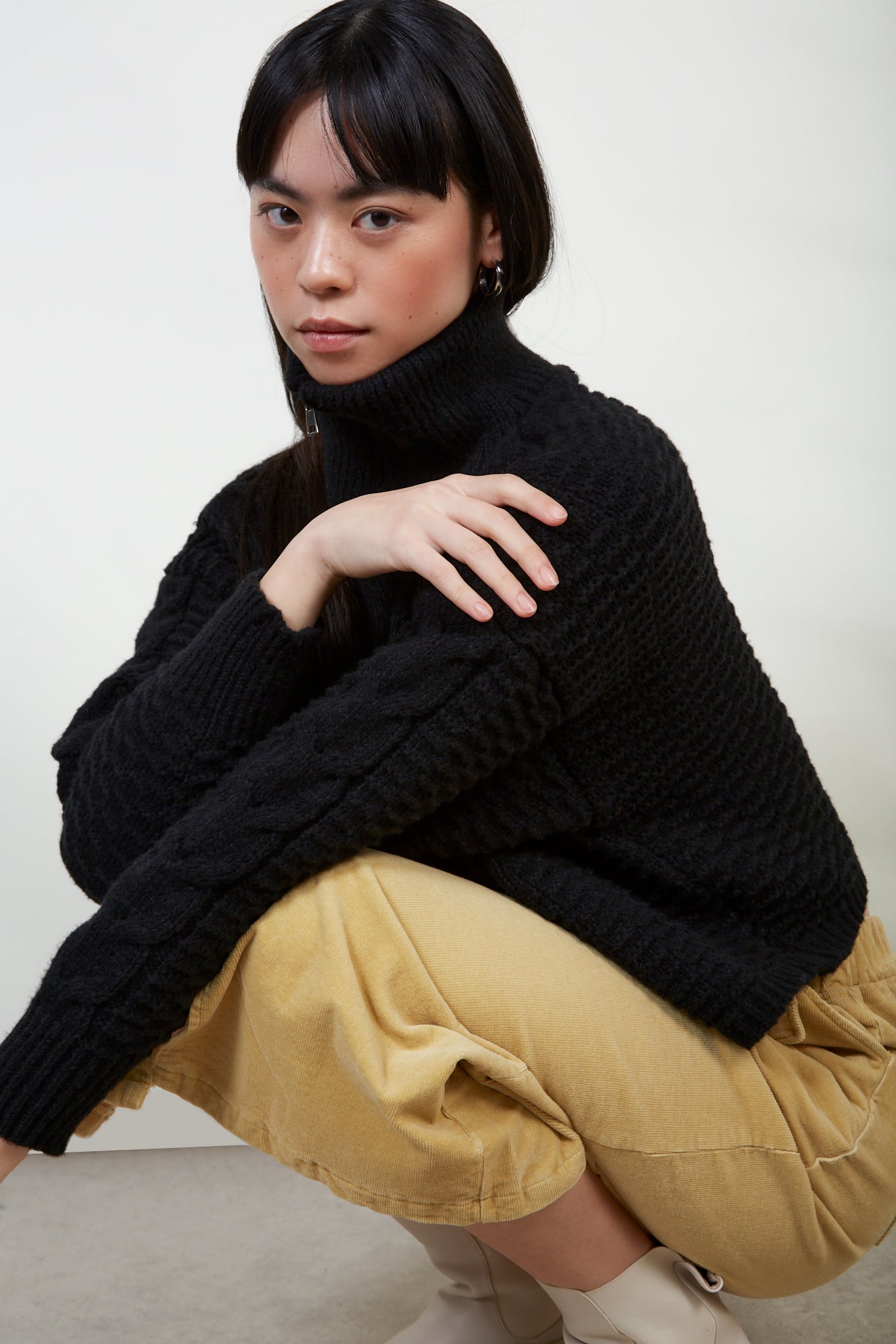 Black zip up cableknit turtleneck_6