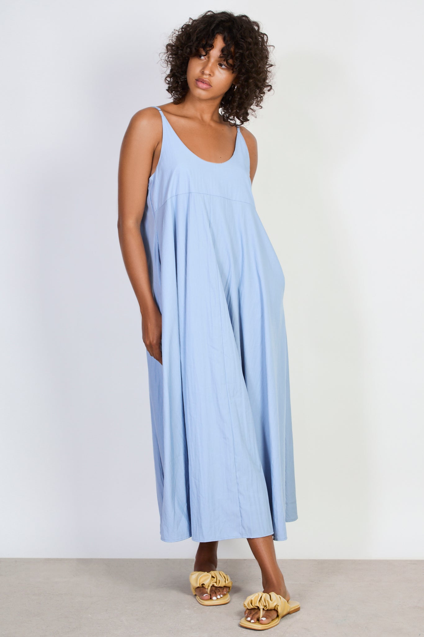 Blue V neck floaty midi dress_1