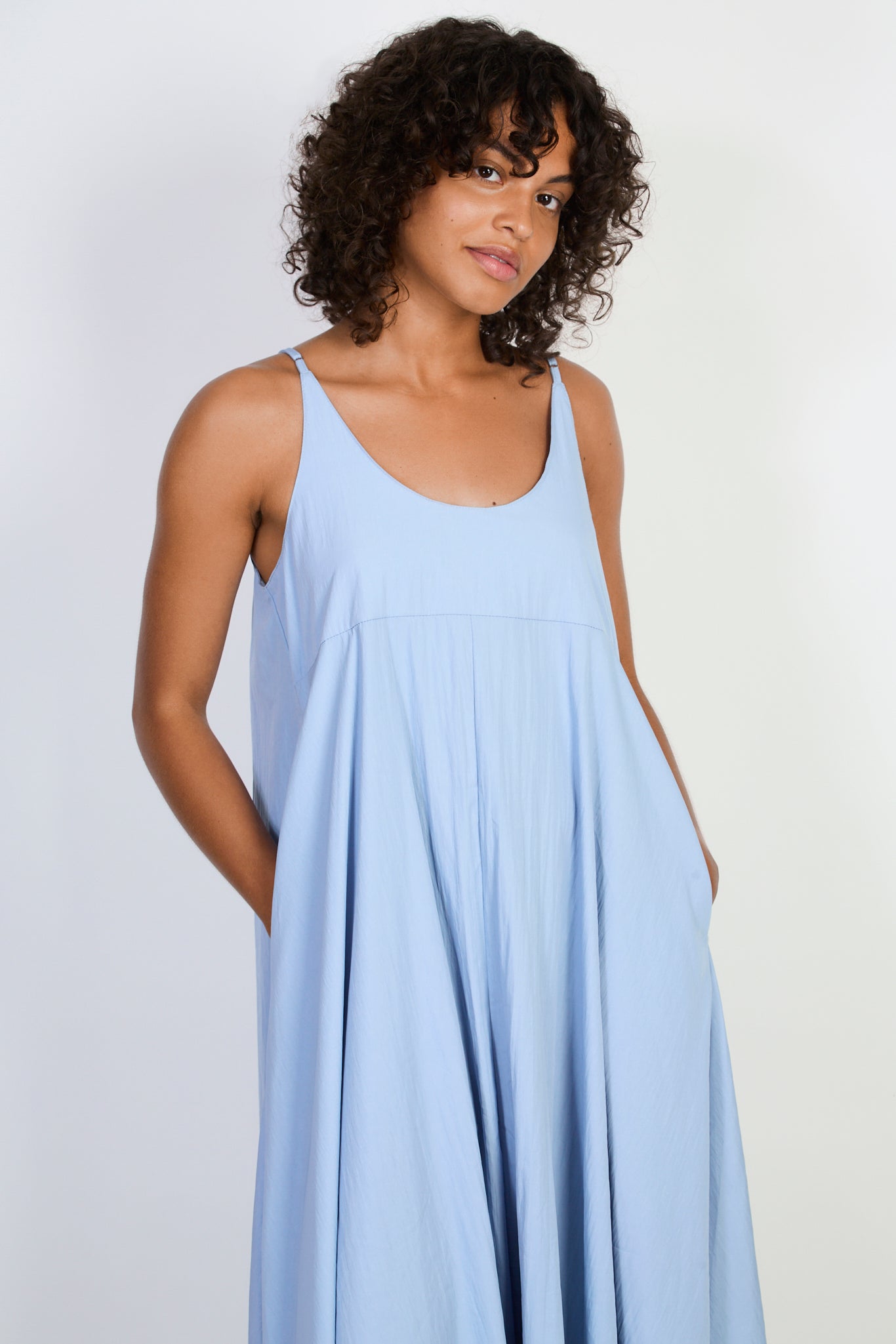 Blue V neck floaty midi dress_2