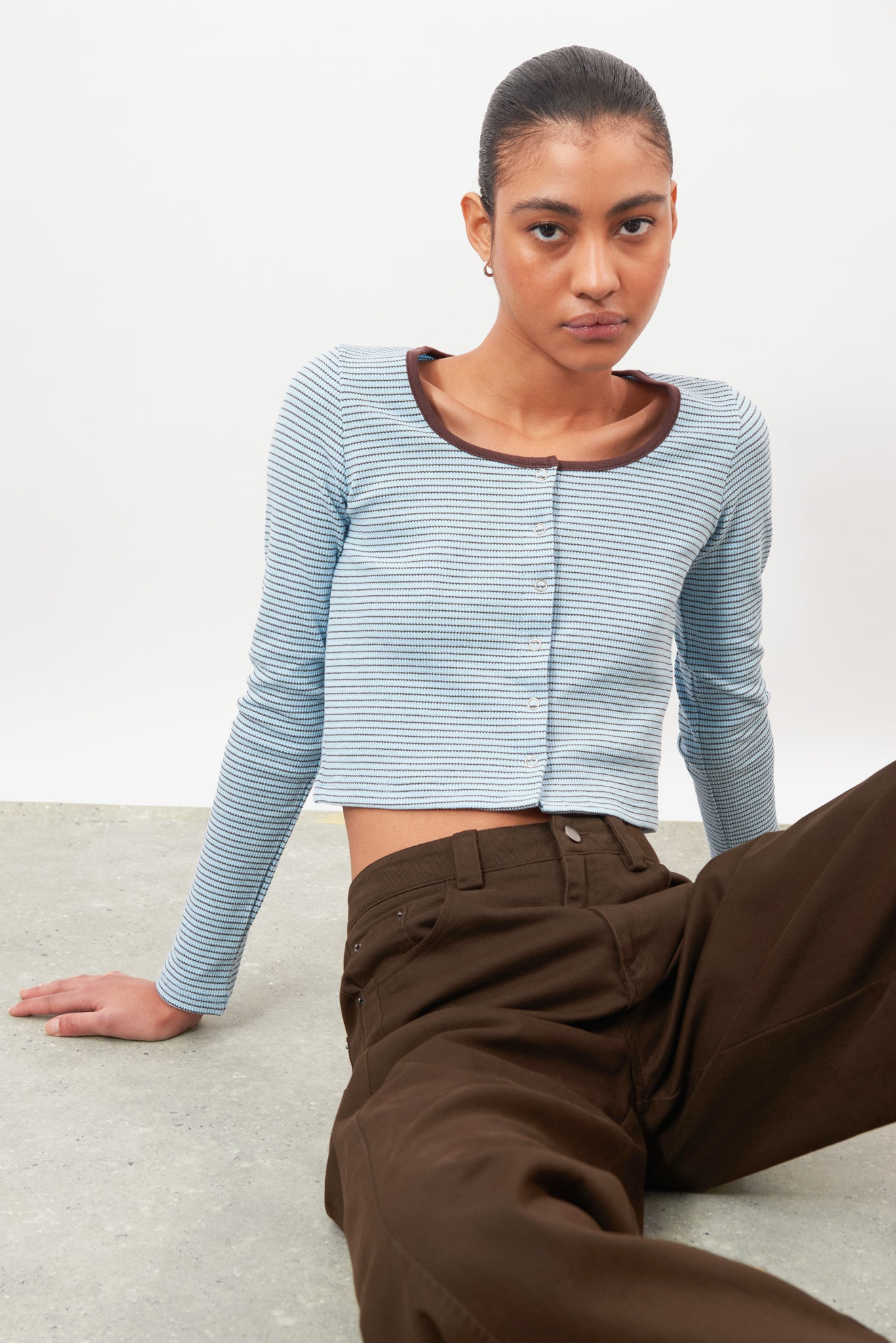 Blue and brown tiny striped long sleeve top_5