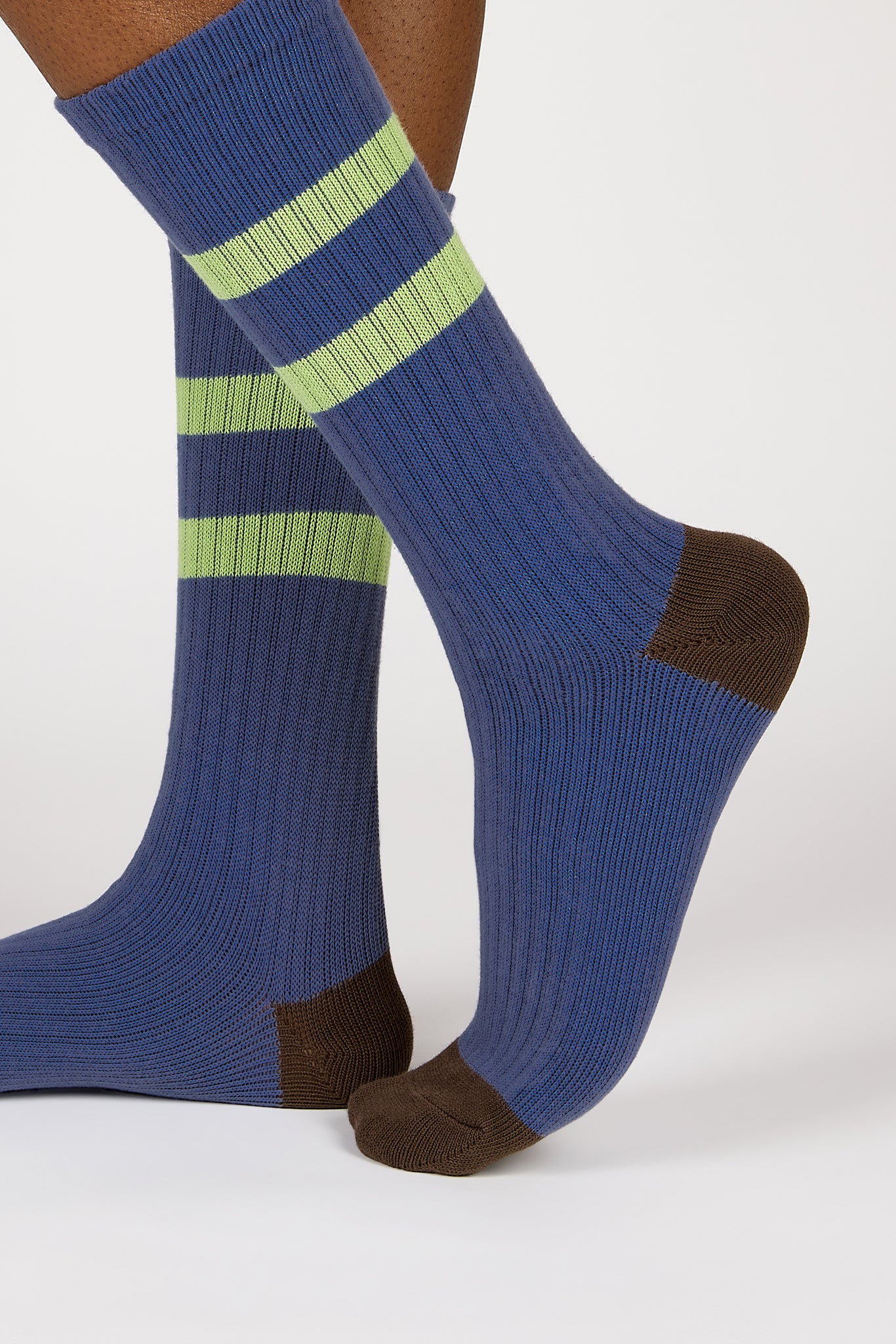 Blue and green varsity stripe grey trim socks_3