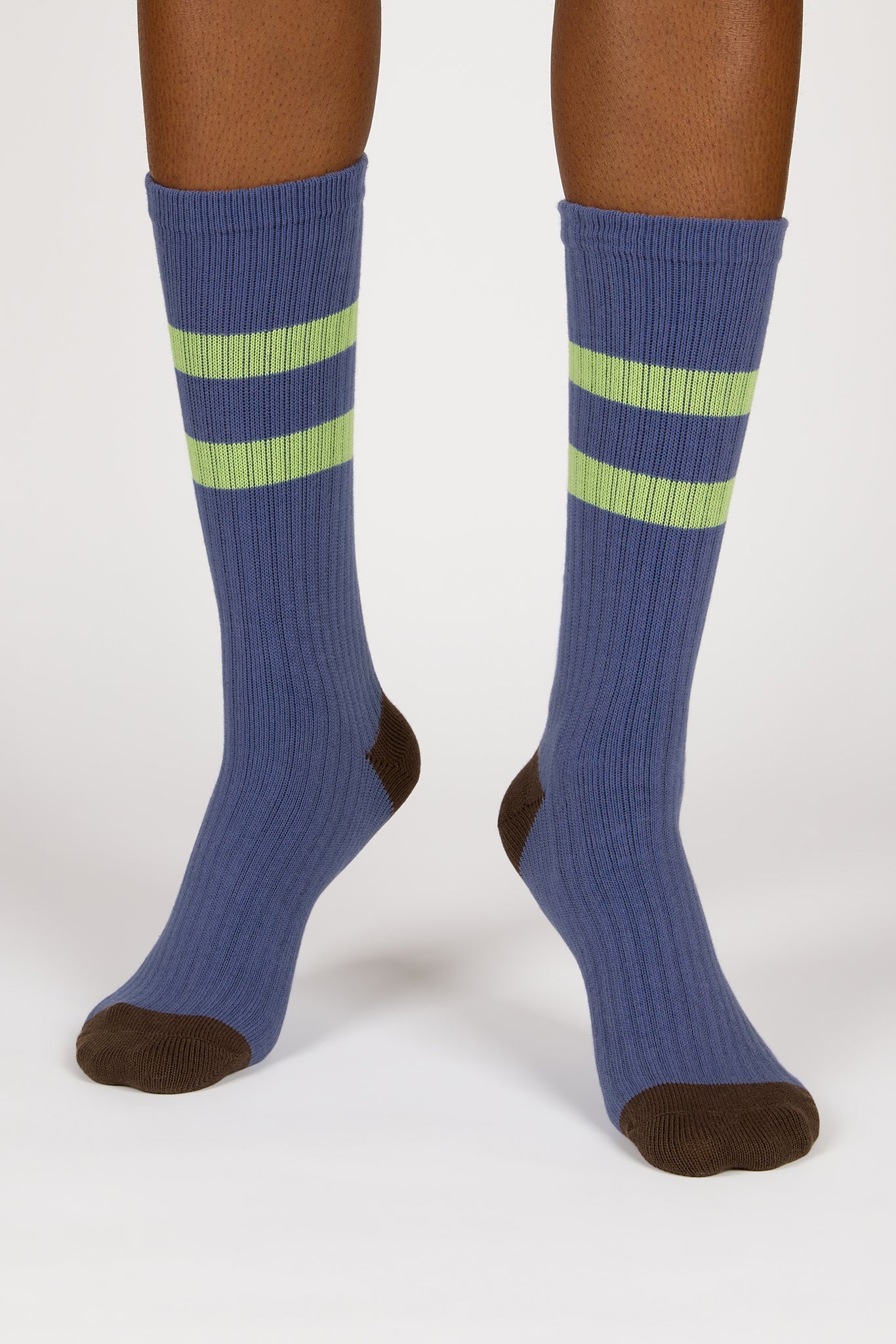 Blue and green varsity stripe grey trim socks_4
