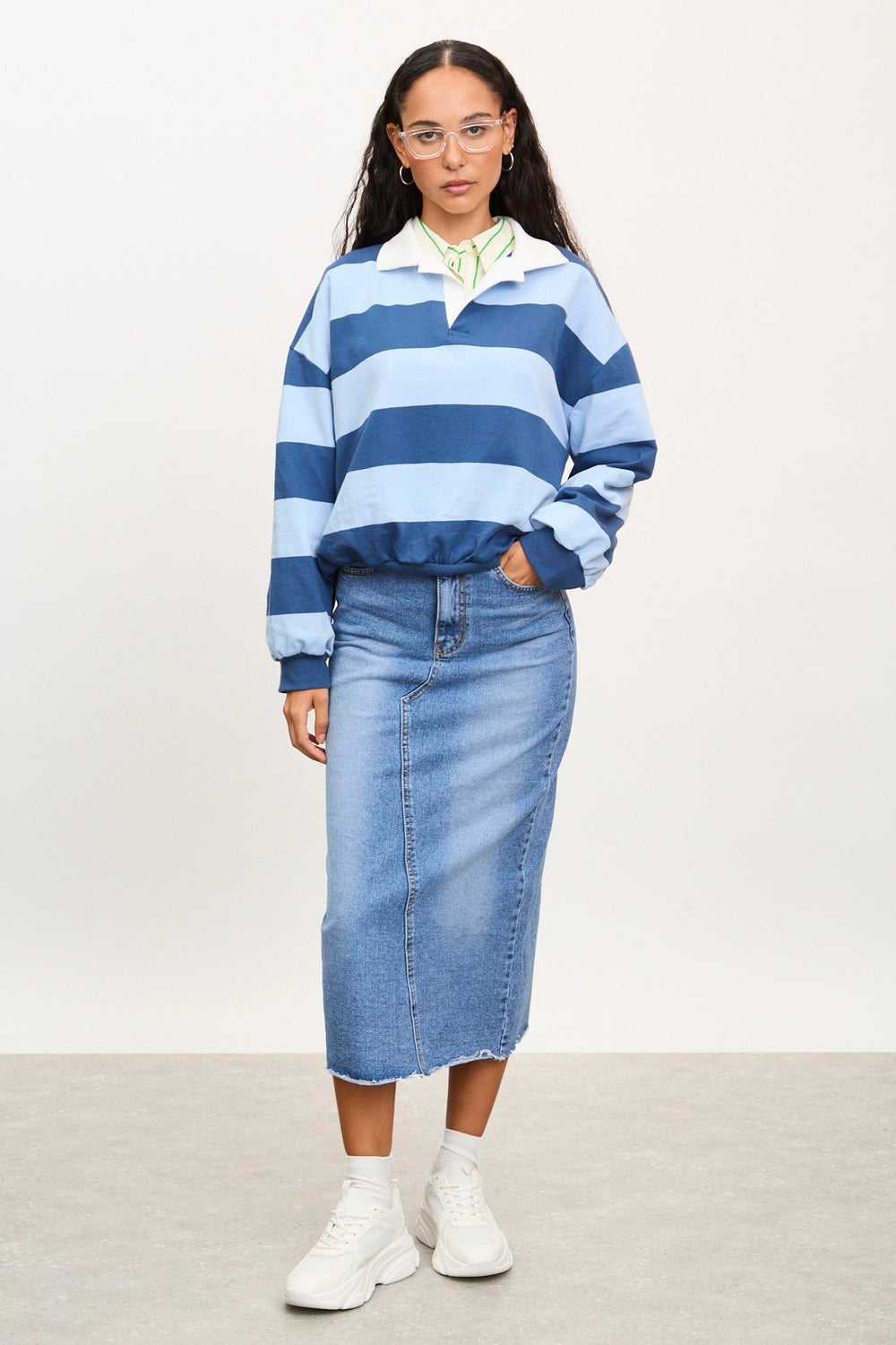 Blue and navy thick block striped rugby shirt_4