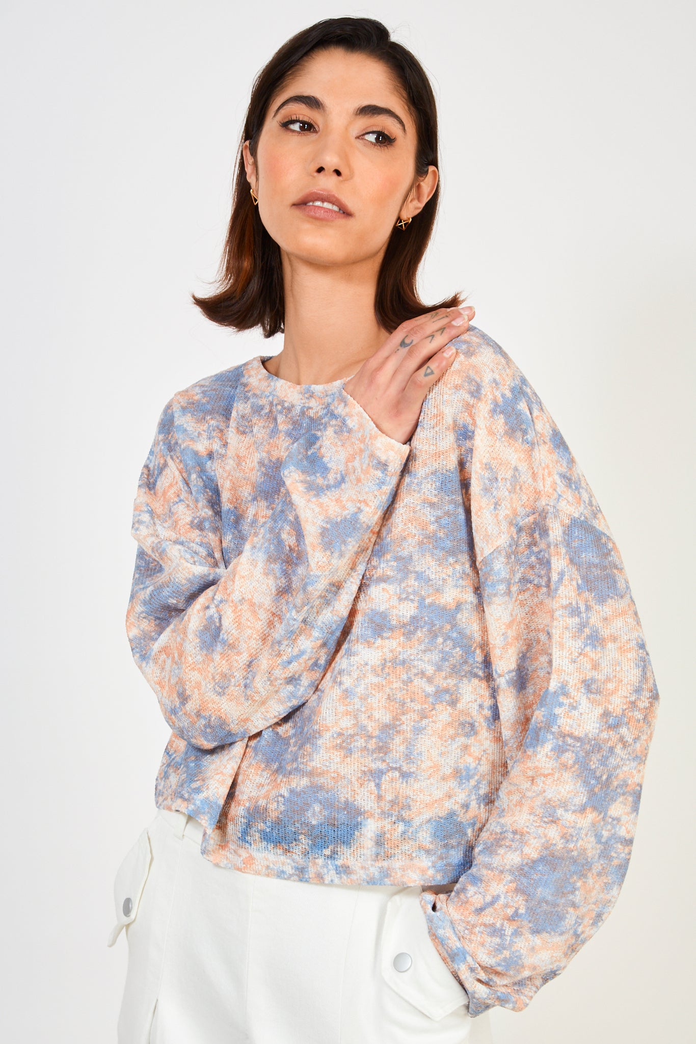 Blue and orange tie dye wide fit top_1